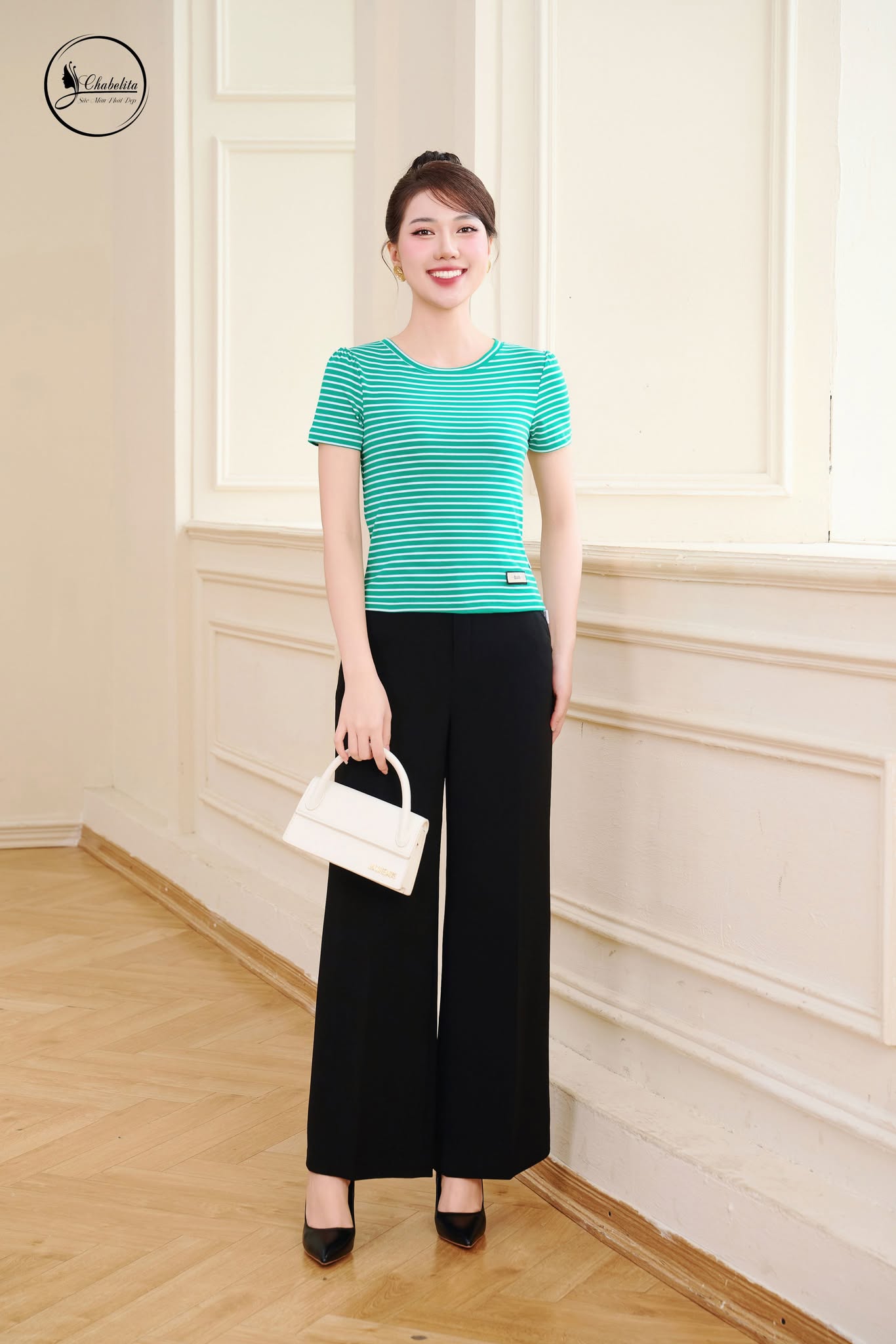 Áo cotton croptop kẻ xanh