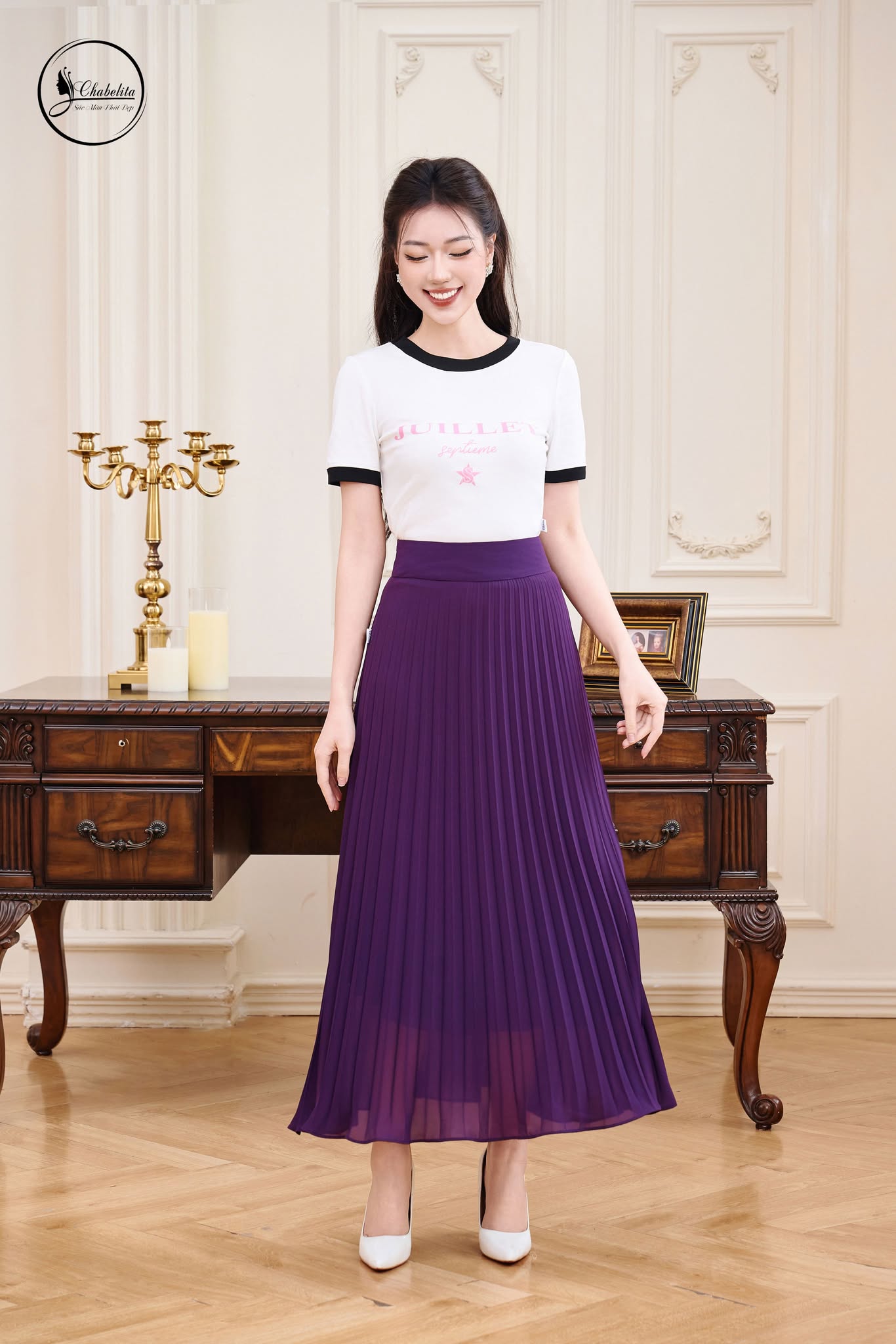 Áo cotton phối cổ bo tay màu trắng