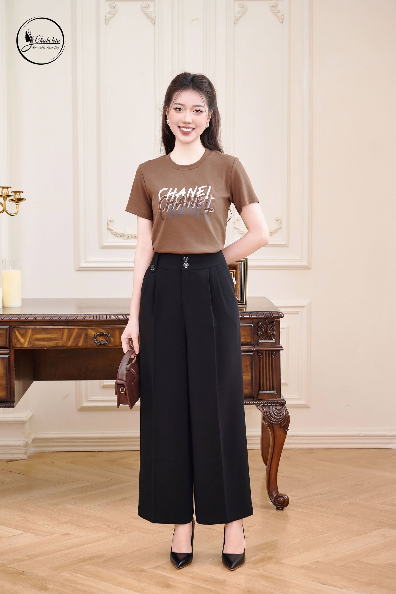 Áo cotton CHANEL màu nâu