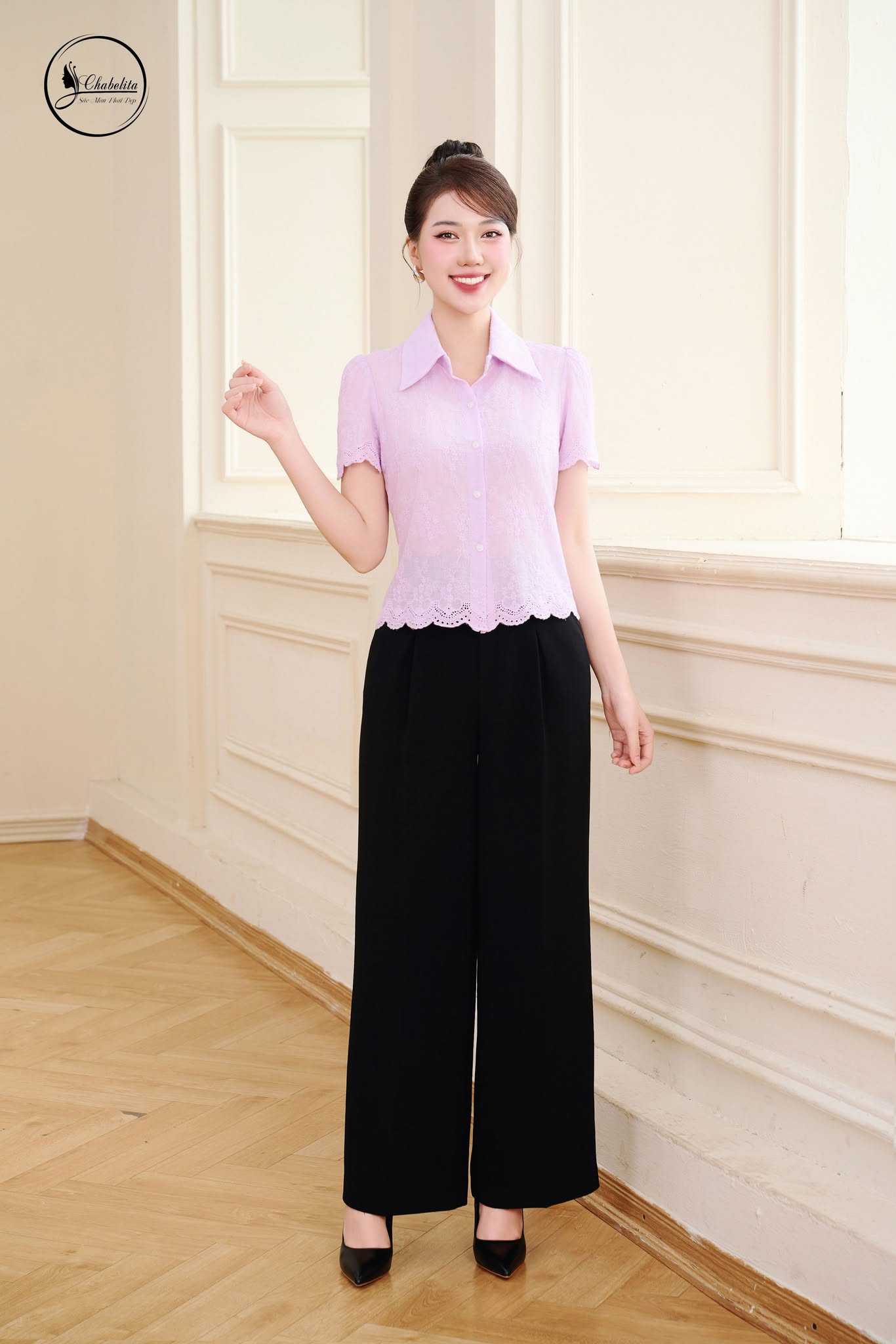 Áo sơ mi thô cổ đức màu tím