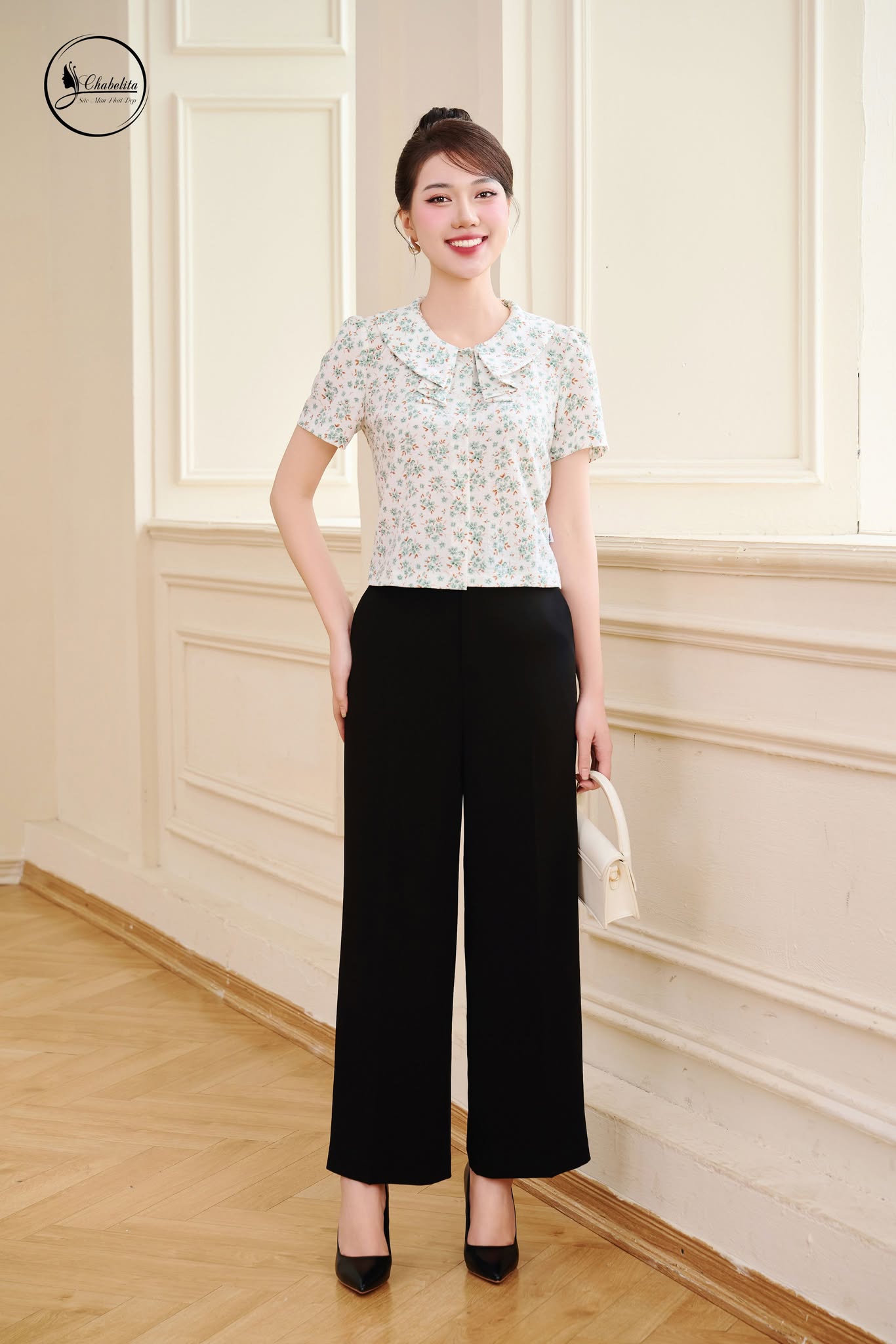 Áo cloptop hoa nhí màu xanh