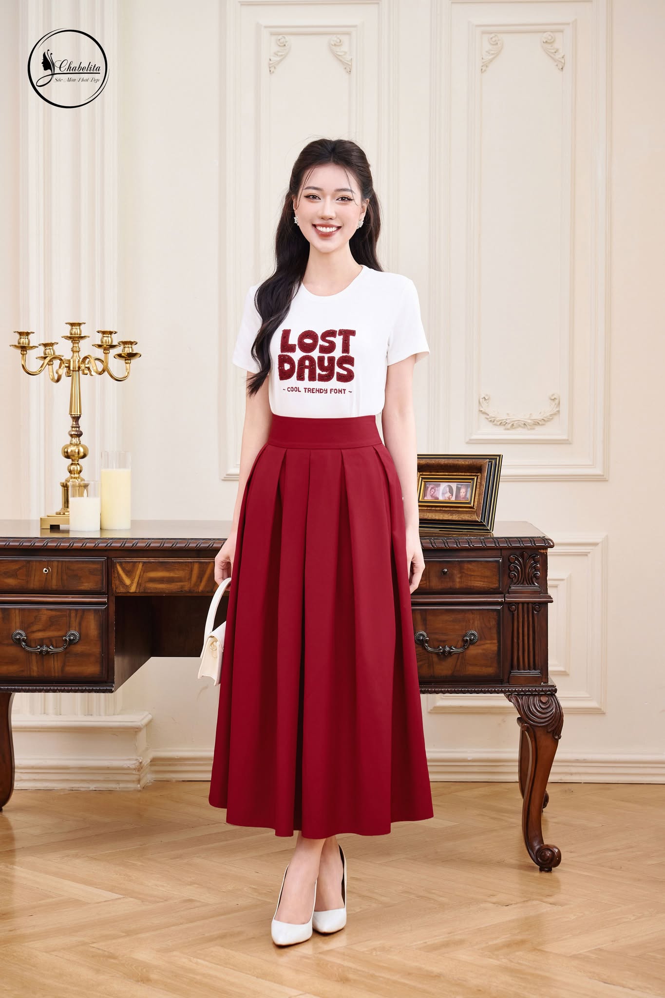 Áo cotton LOST DAYS dáng dài màu trắng
