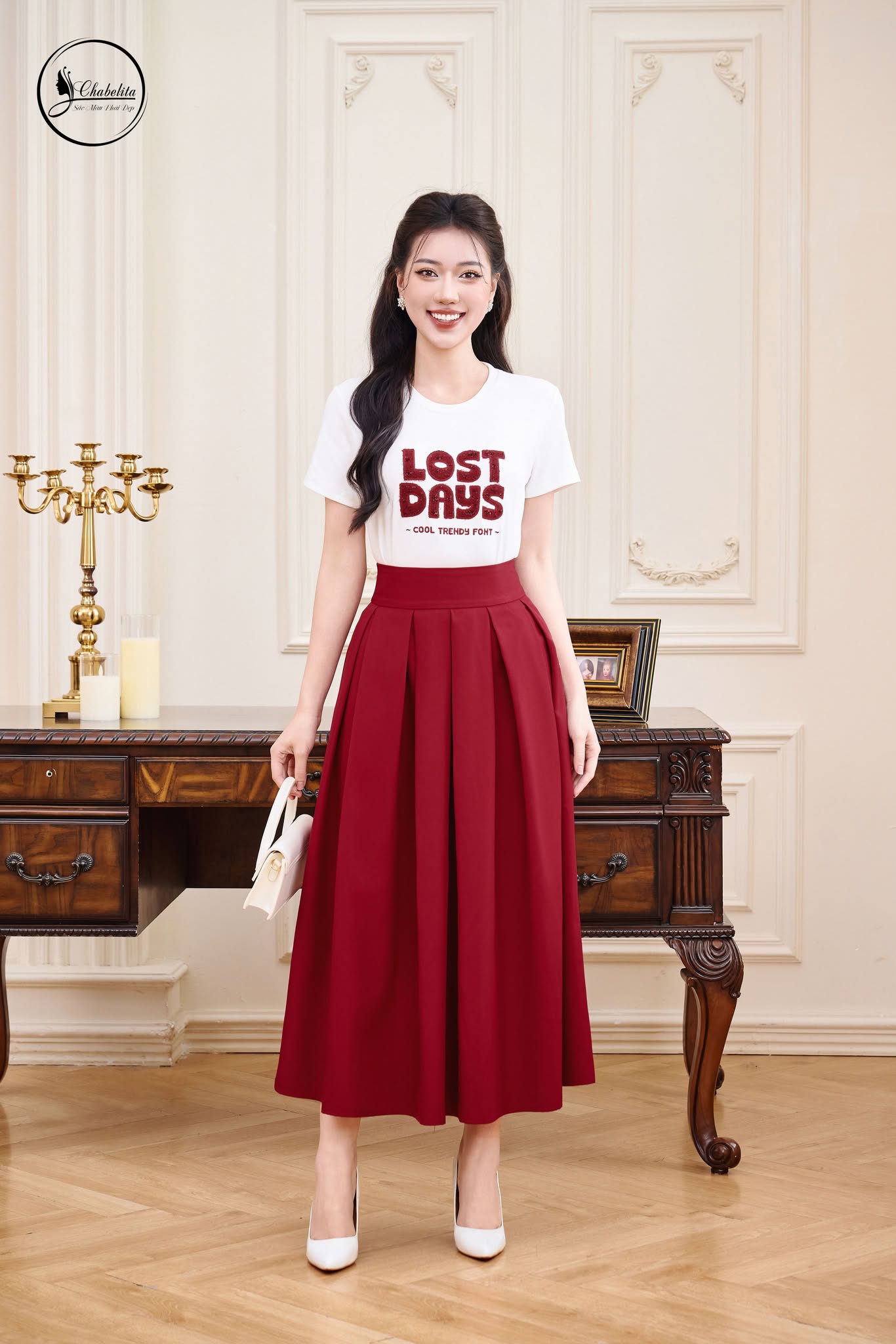Áo cotton LOST DAYS dáng dài màu trắng