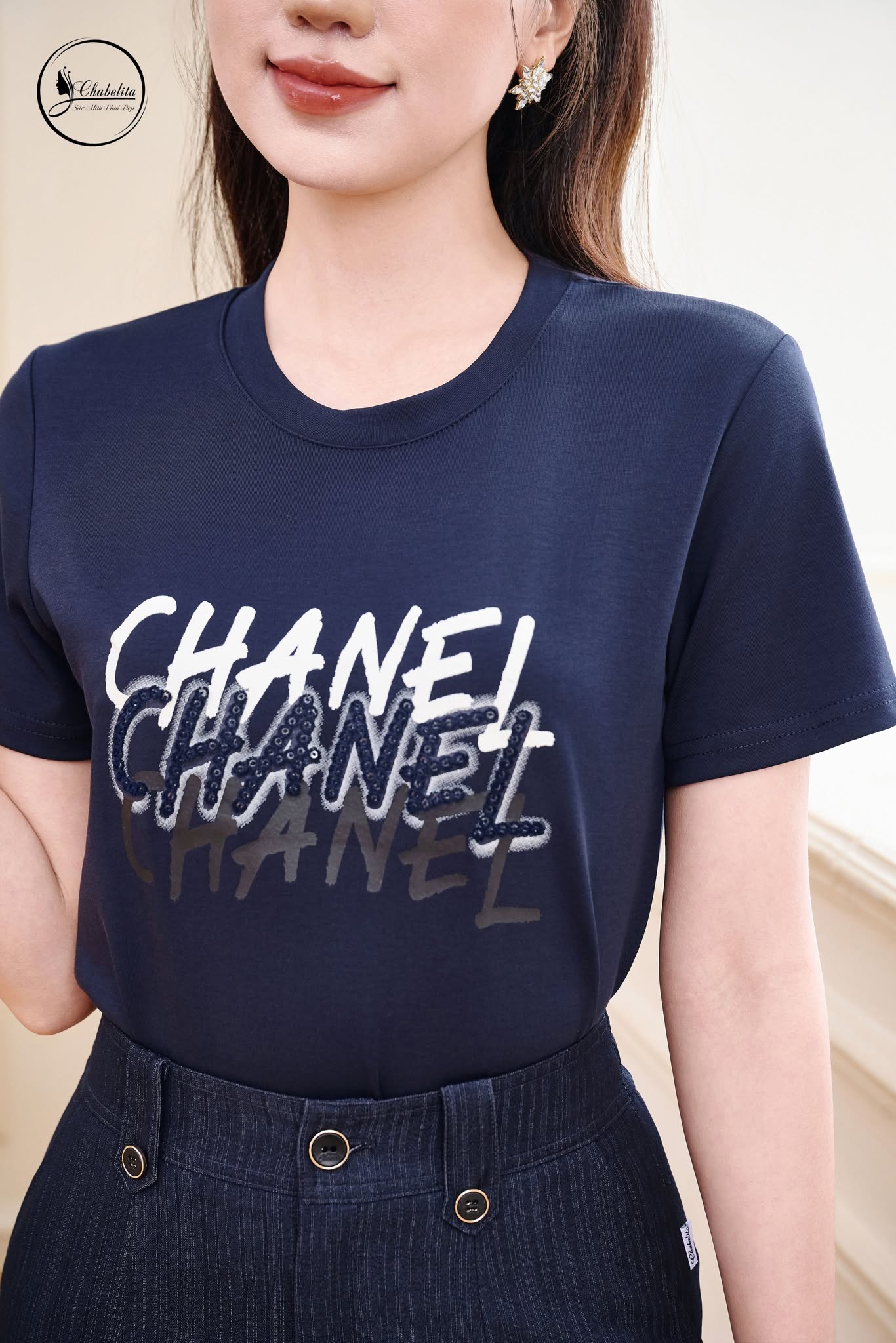 Áo cotton CHANEL màu tím than