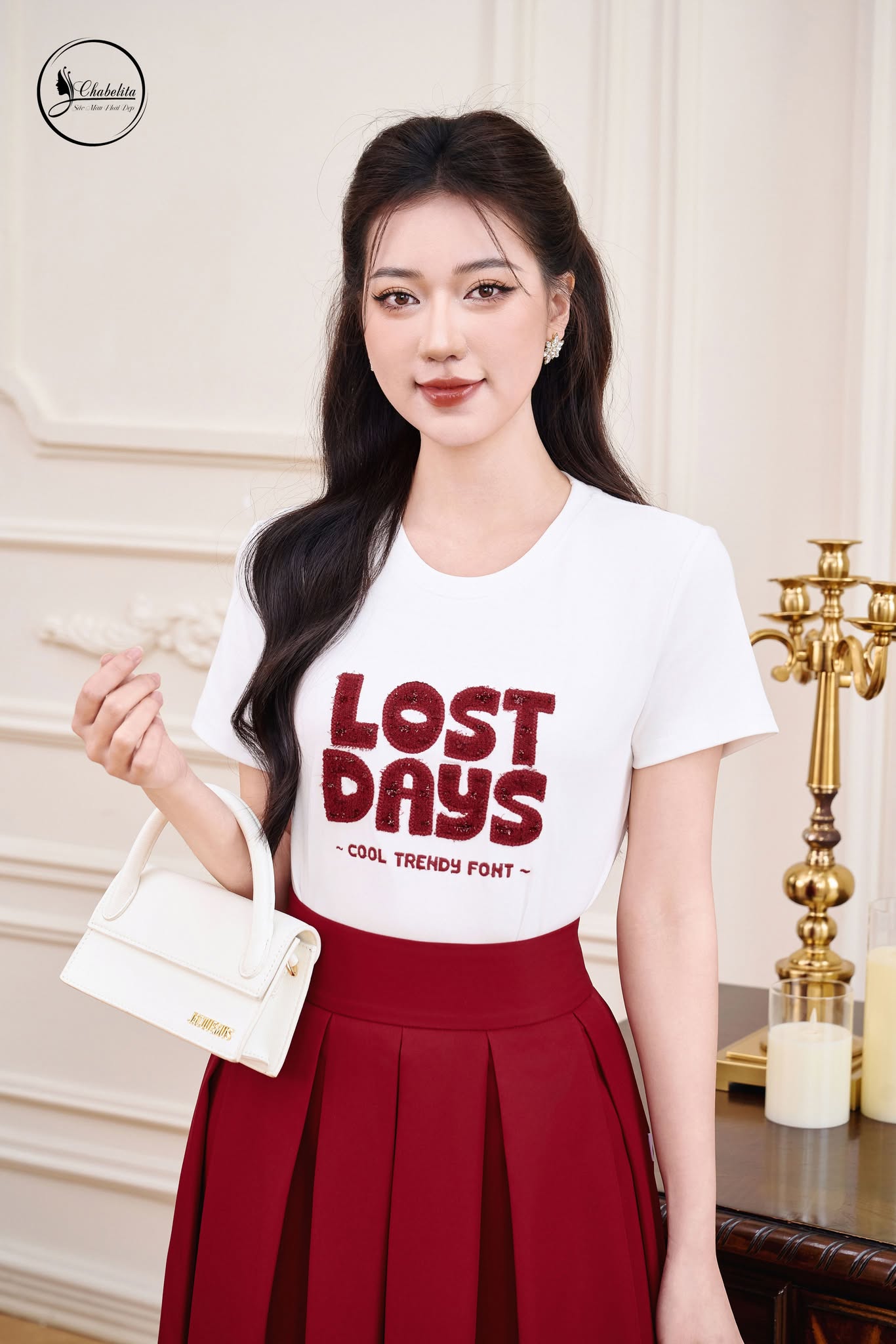 Áo cotton LOST DAYS dáng dài màu trắng