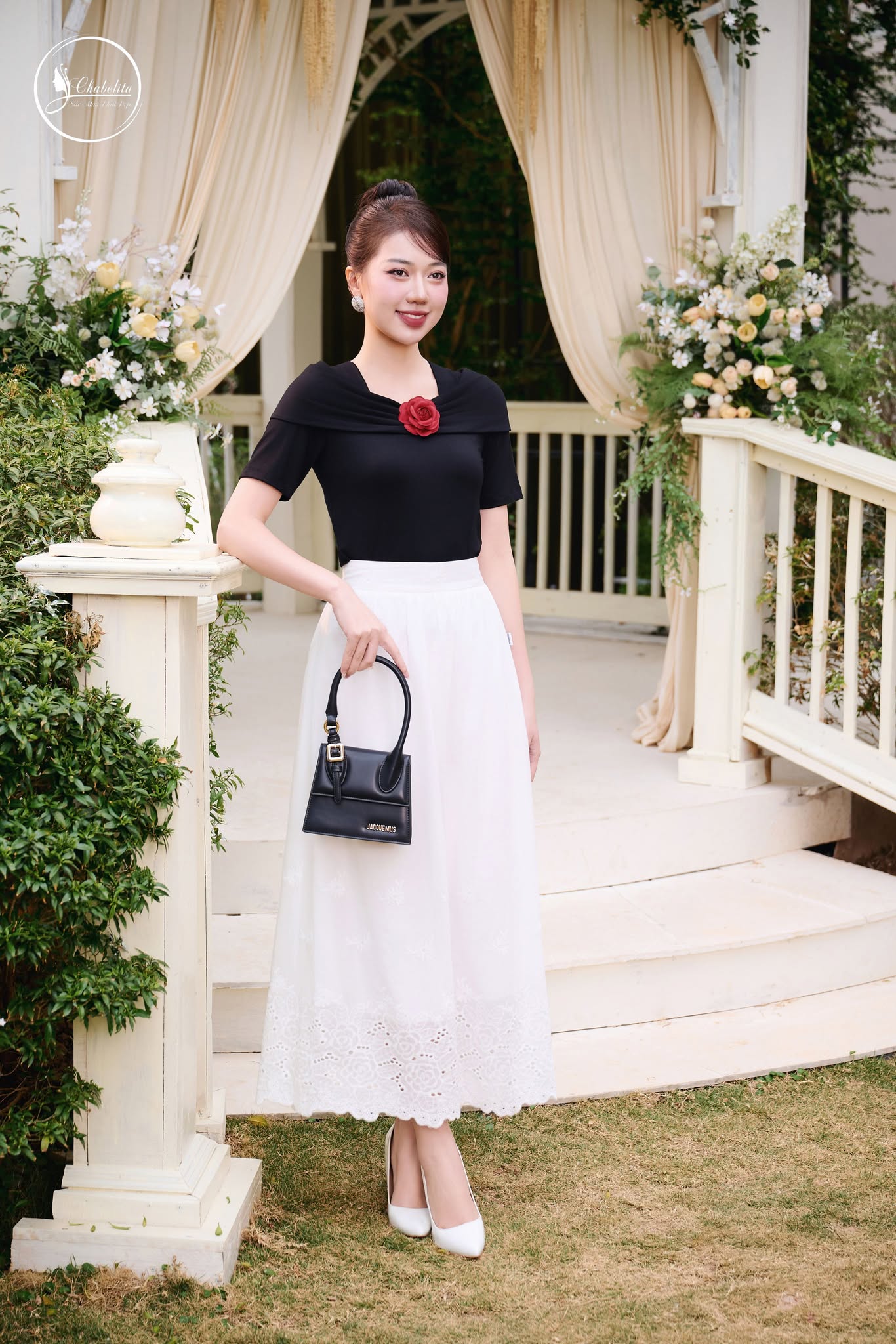 Áo cotton trễ vai màu đen