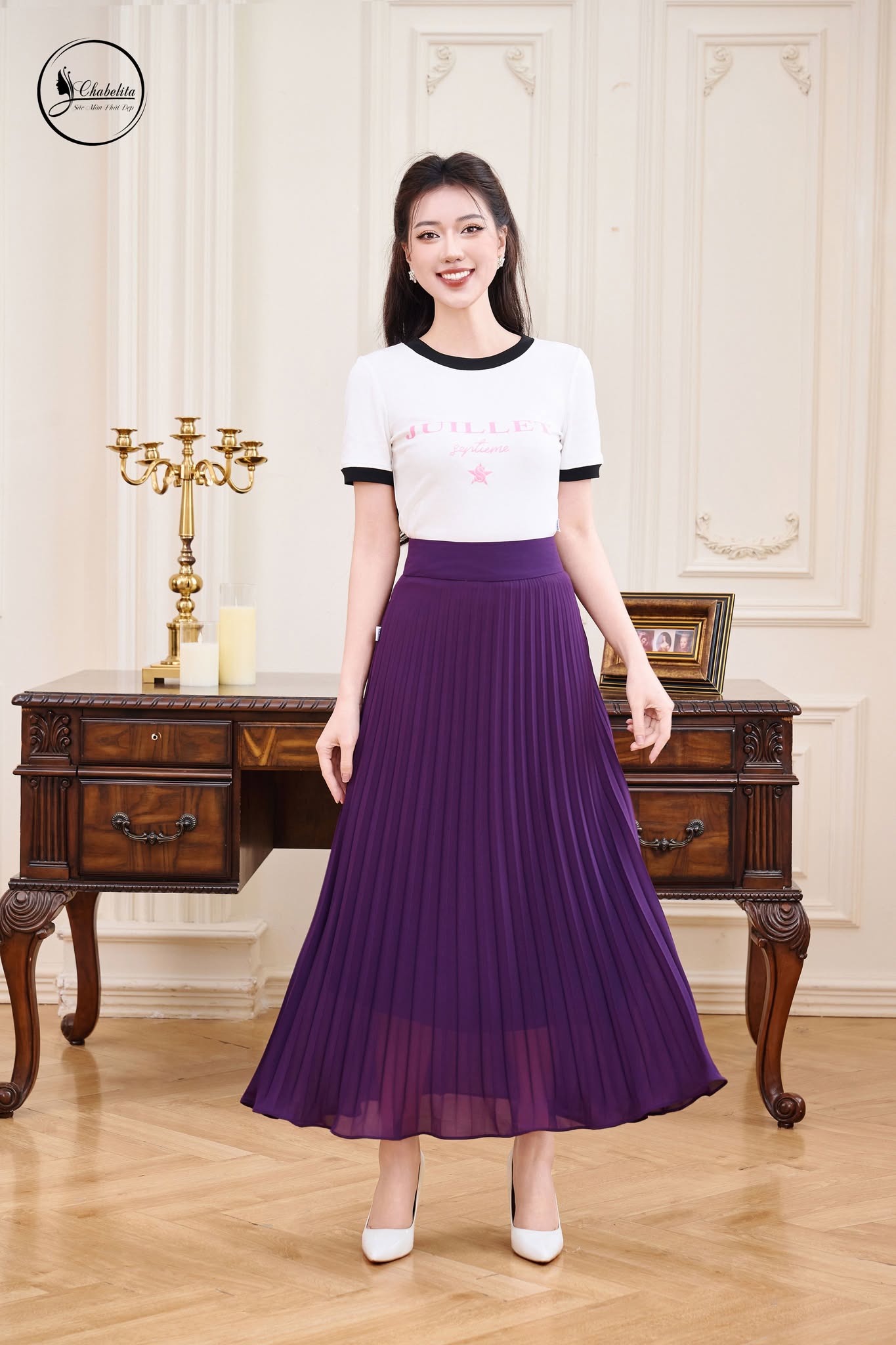 Áo cotton phối cổ bo tay màu trắng