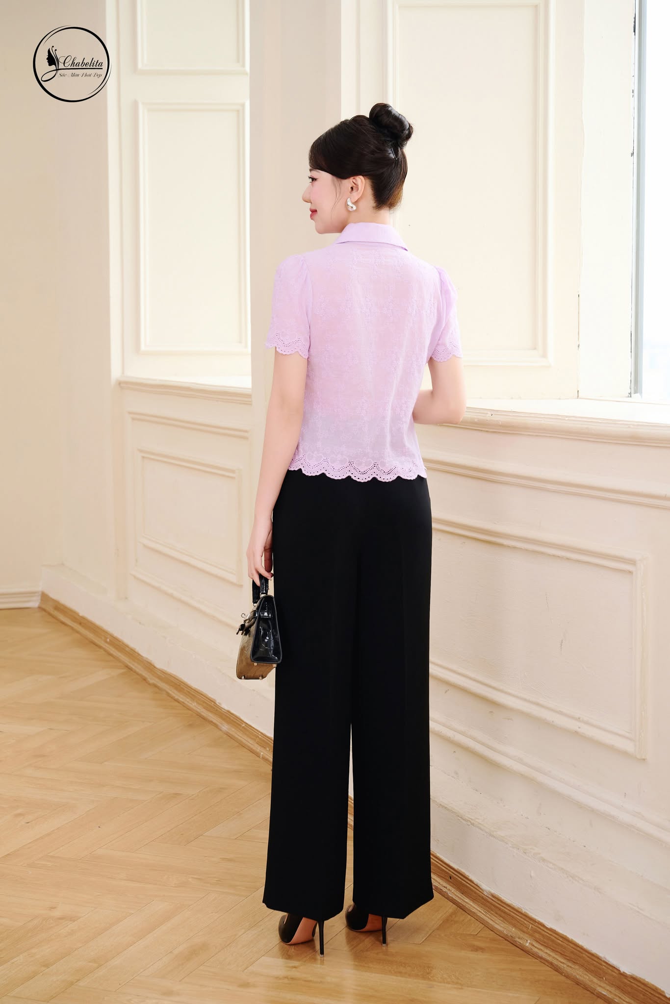 Áo sơ mi thô cổ đức màu tím