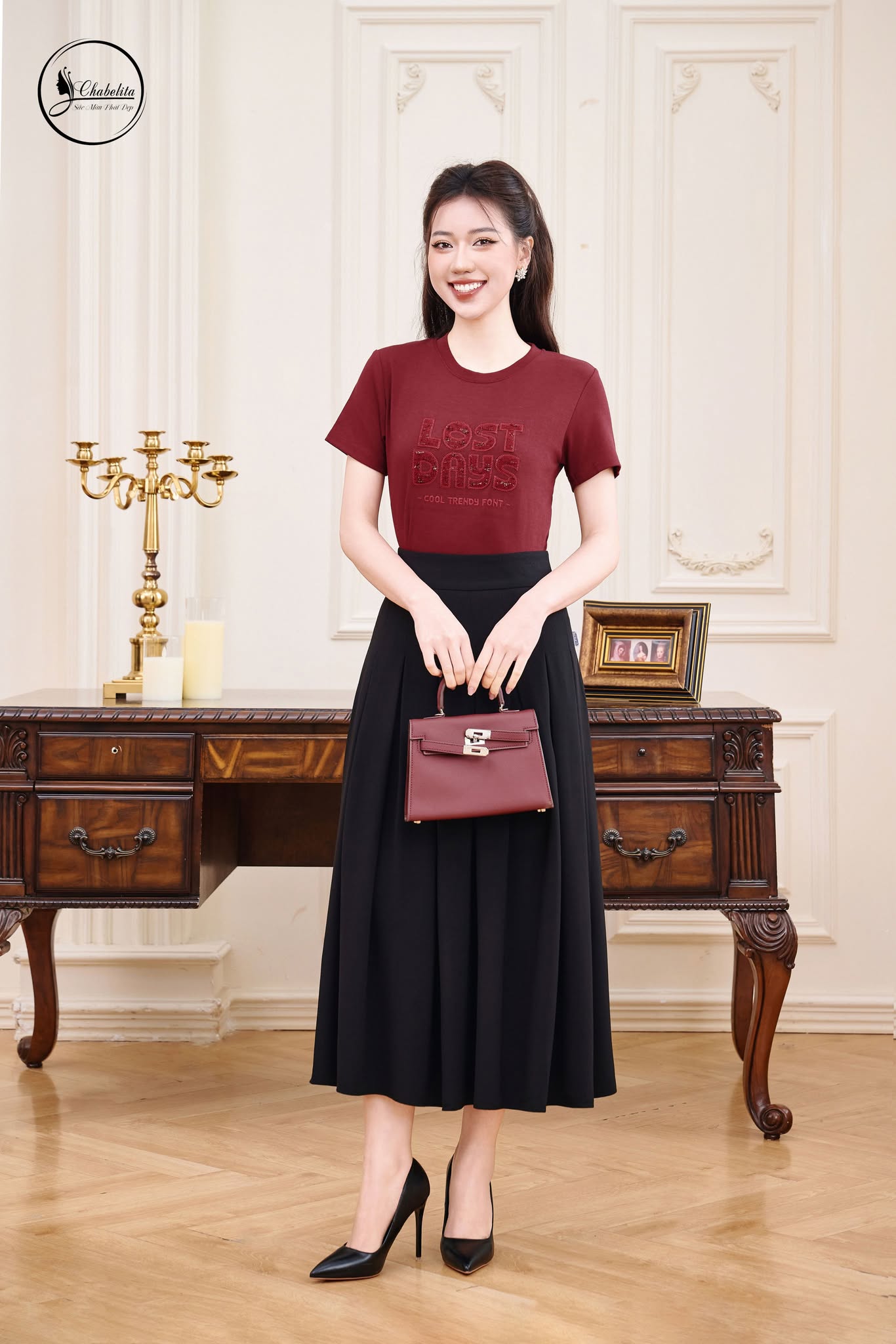 Áo cotton LOST DAYS dáng dài màu đỏ