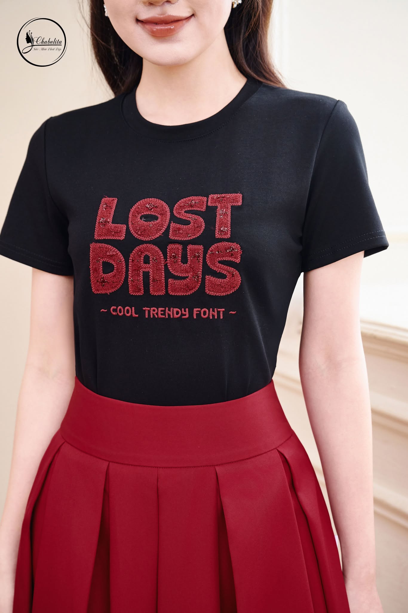 Áo cotton LOST DAYS dáng dài màu đen