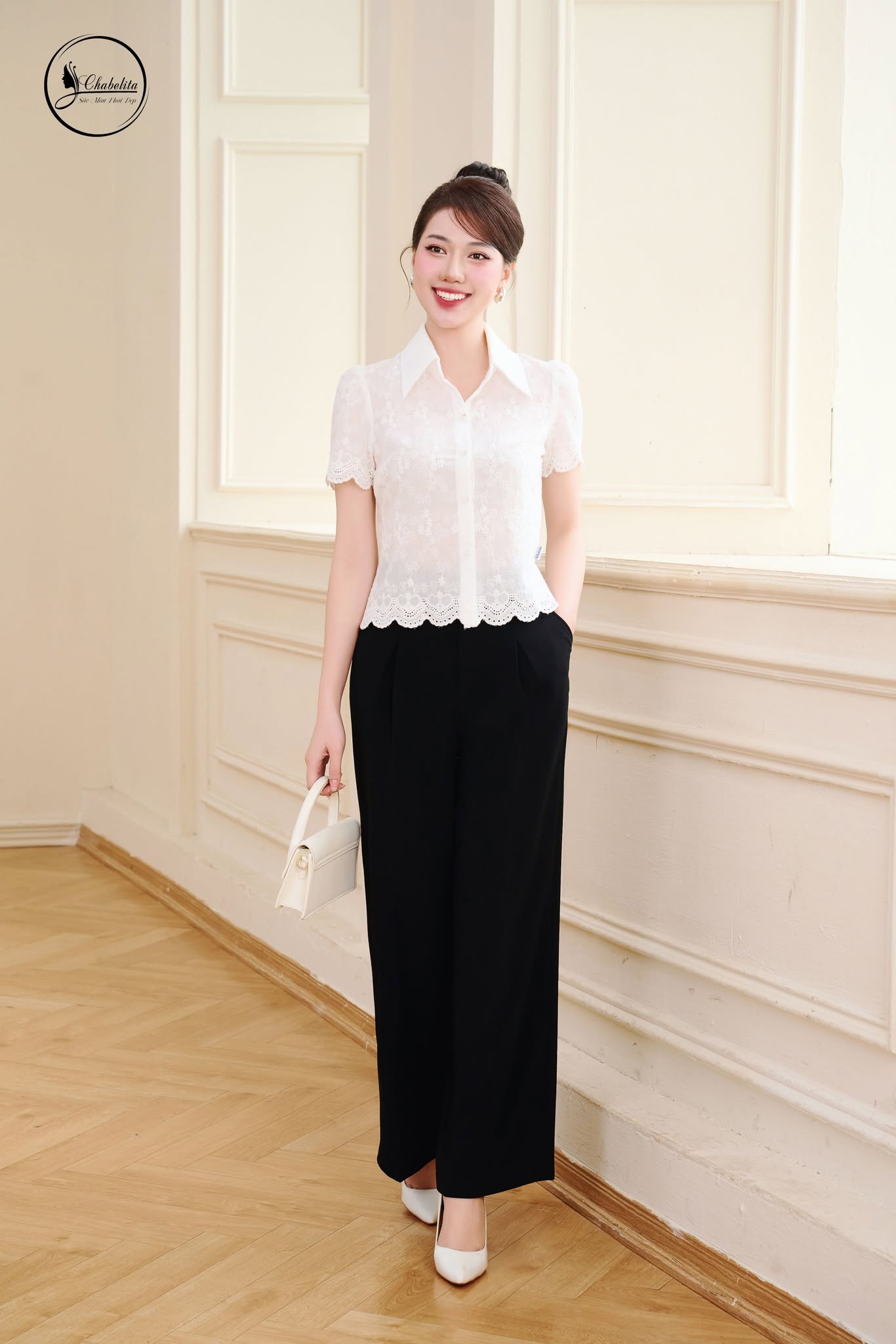 Áo sơ mi thô cổ đức màu trắng