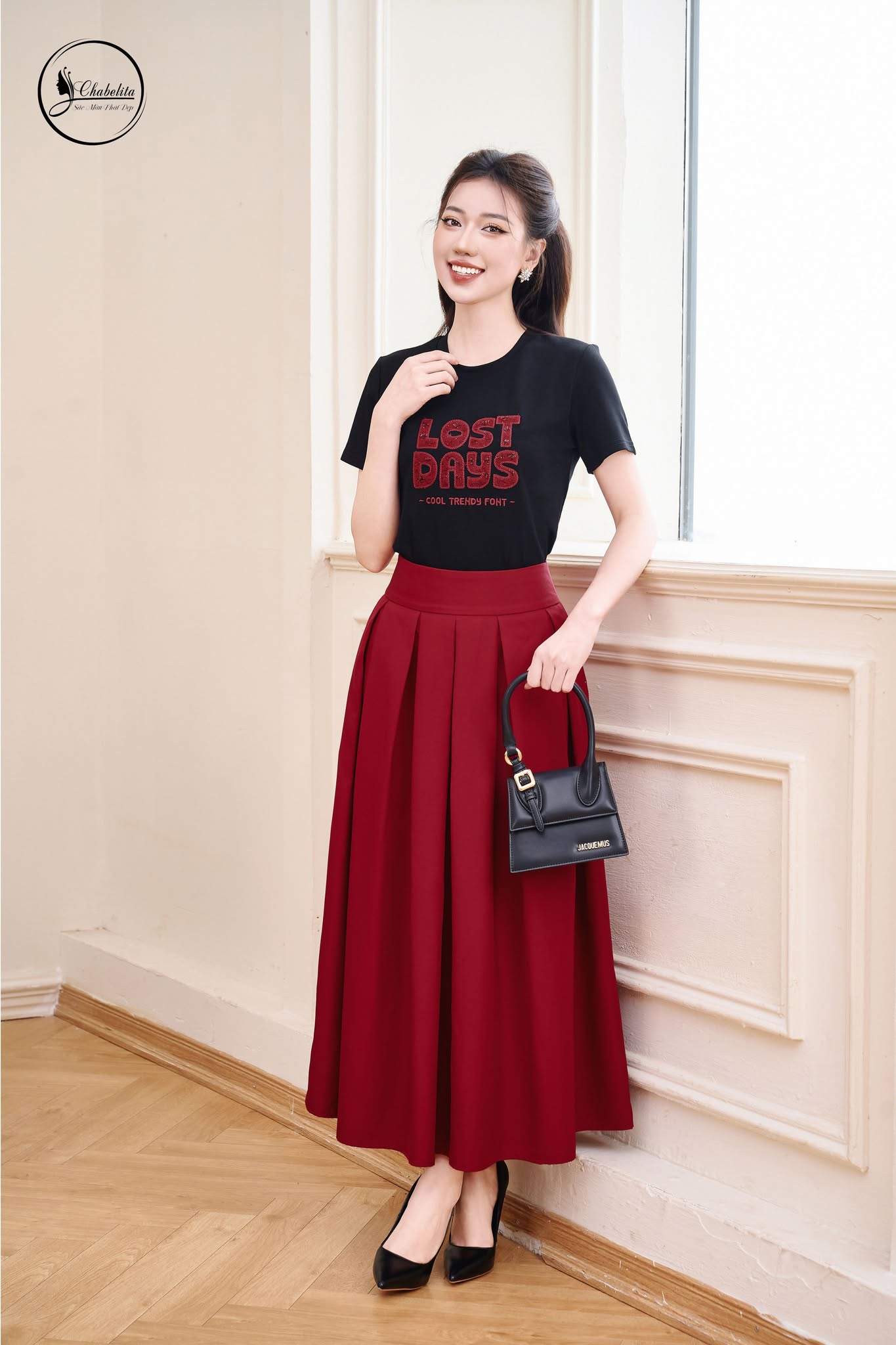 Áo cotton LOST DAYS dáng dài màu đen