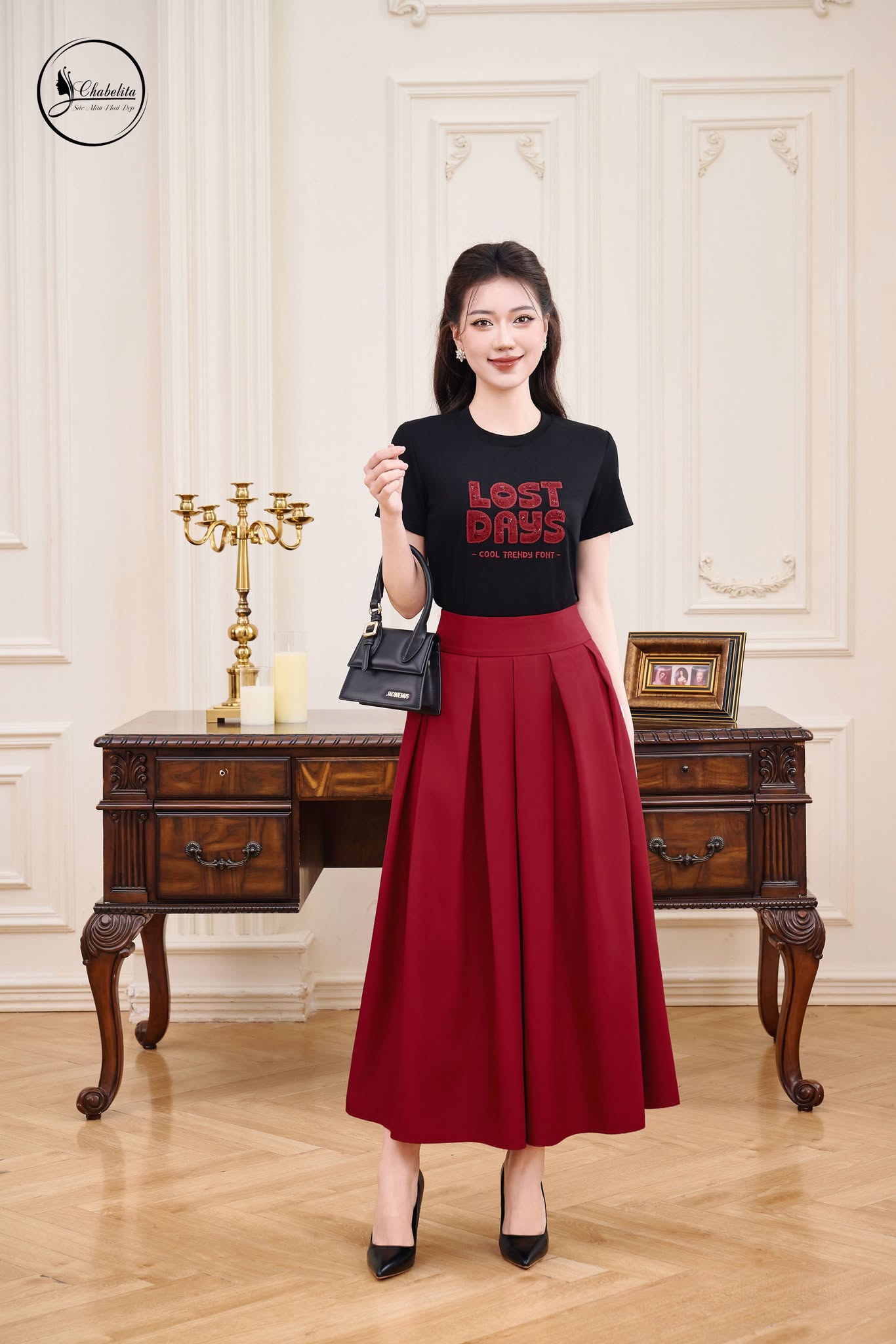 Áo cotton LOST DAYS dáng dài màu đen