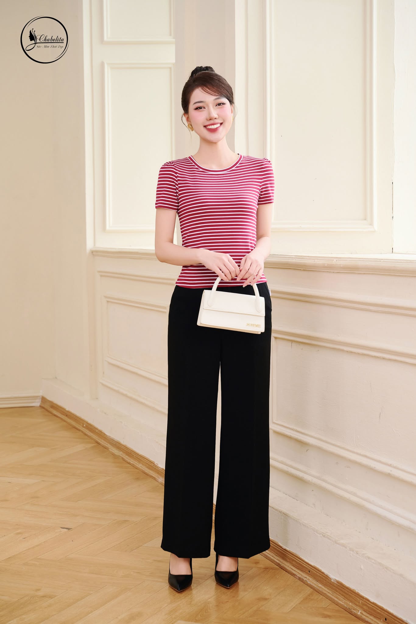 Áo cotton croptop kẻ đỏ