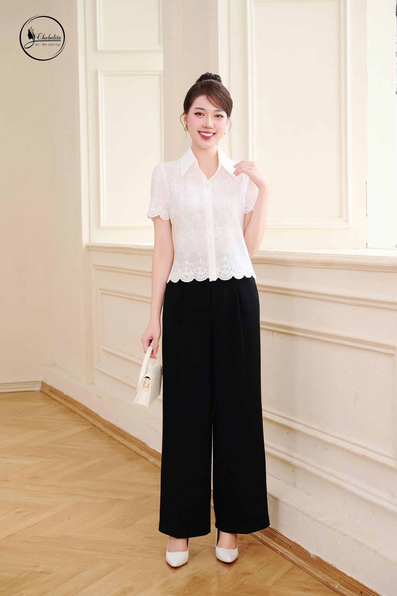 Áo sơ mi thô cổ đức màu trắng
