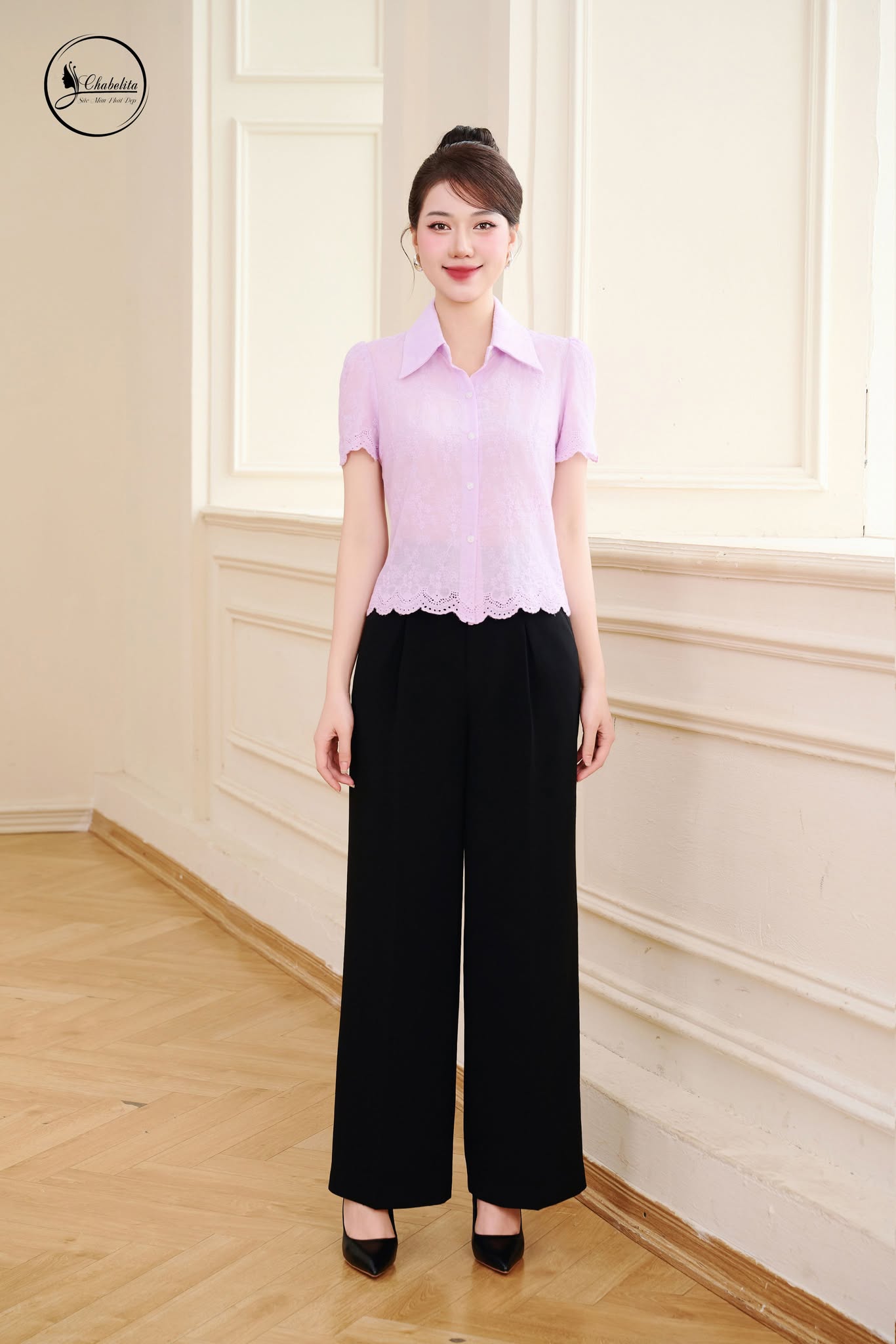 Áo sơ mi thô cổ đức màu tím