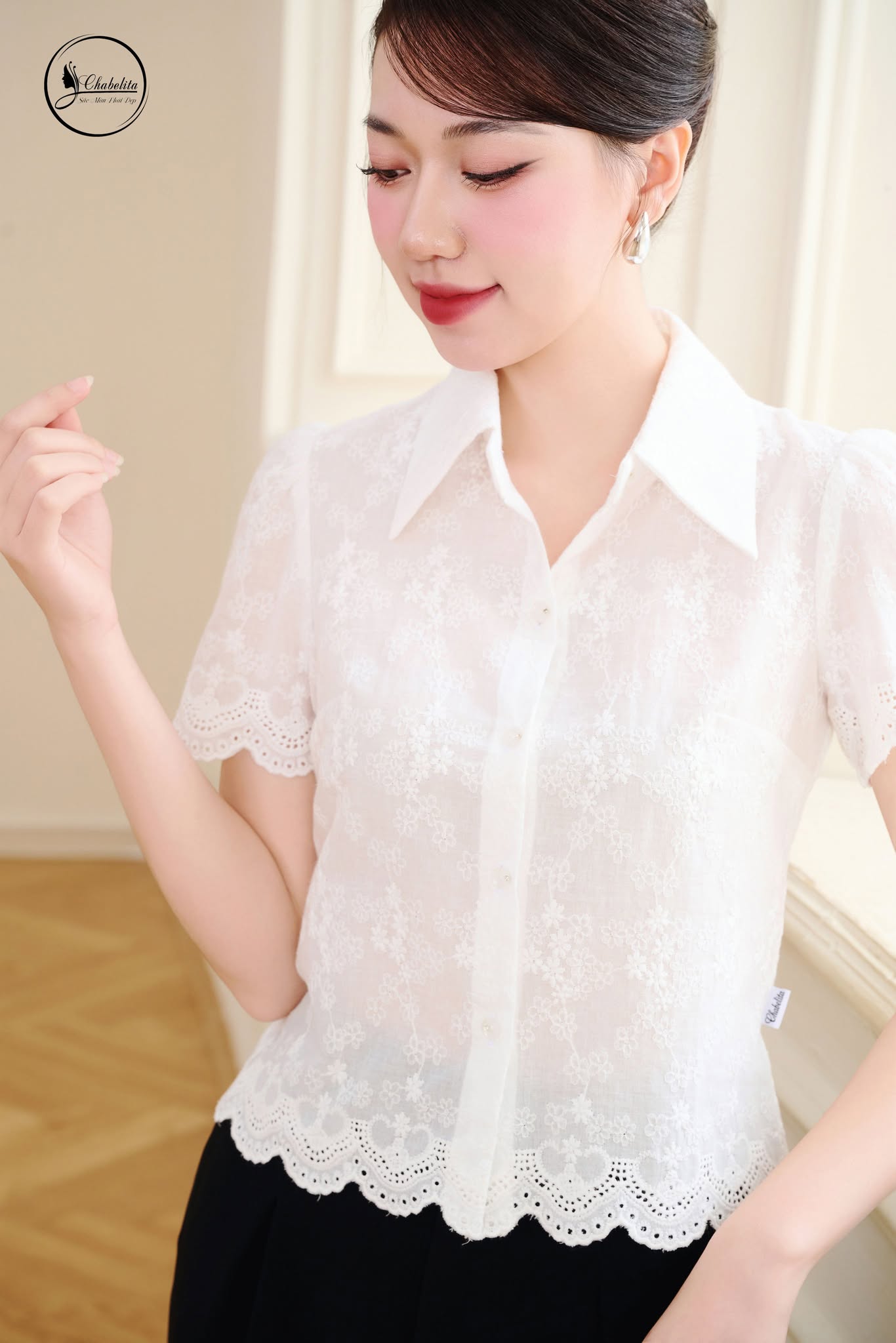 Áo sơ mi thô cổ đức màu trắng