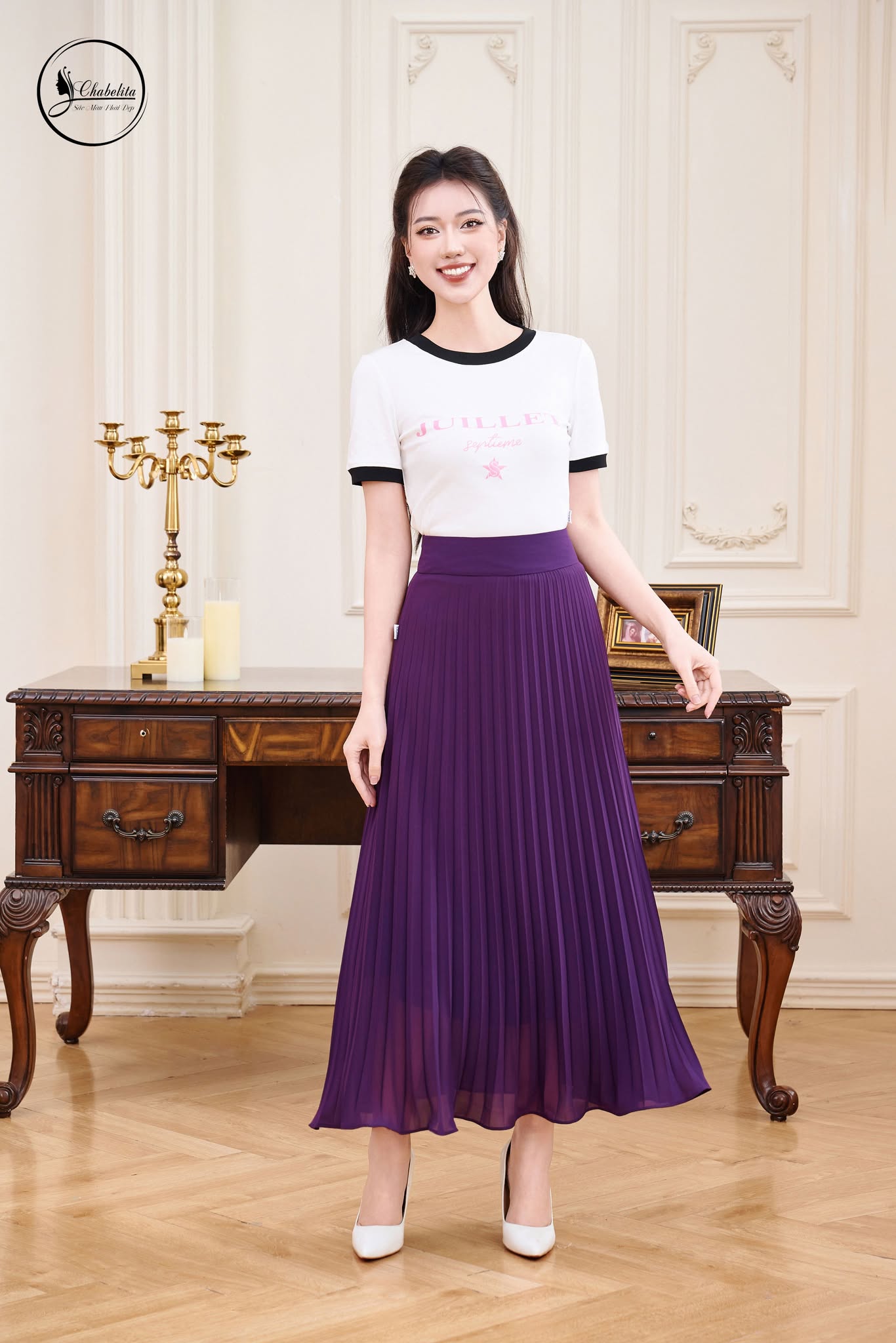 Áo cotton phối cổ bo tay màu trắng