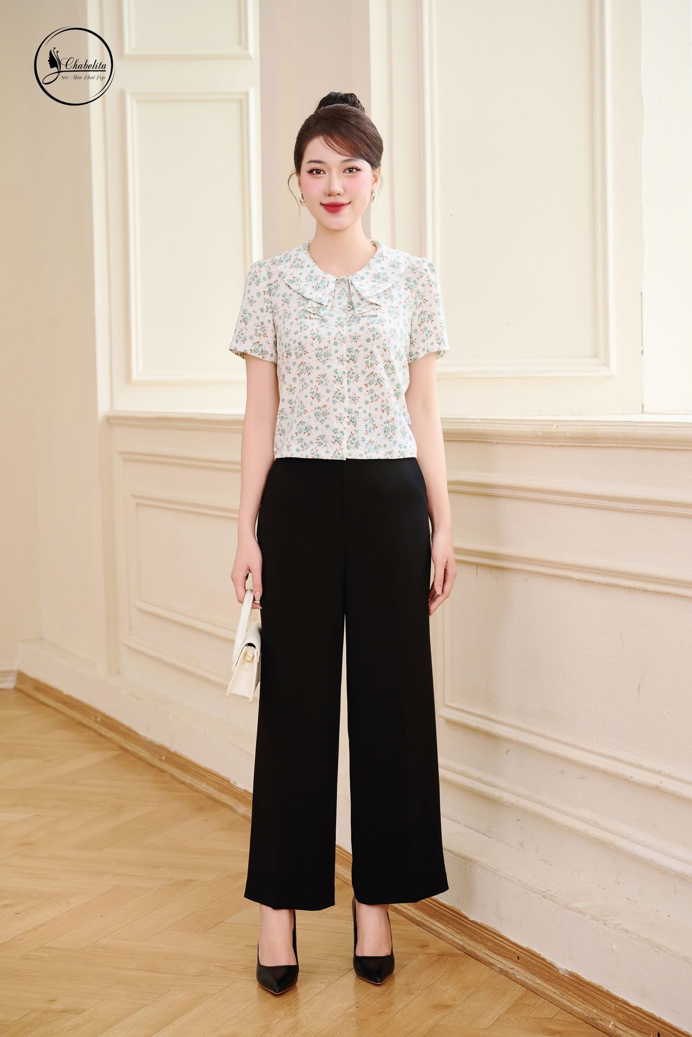 Áo cloptop hoa nhí màu xanh