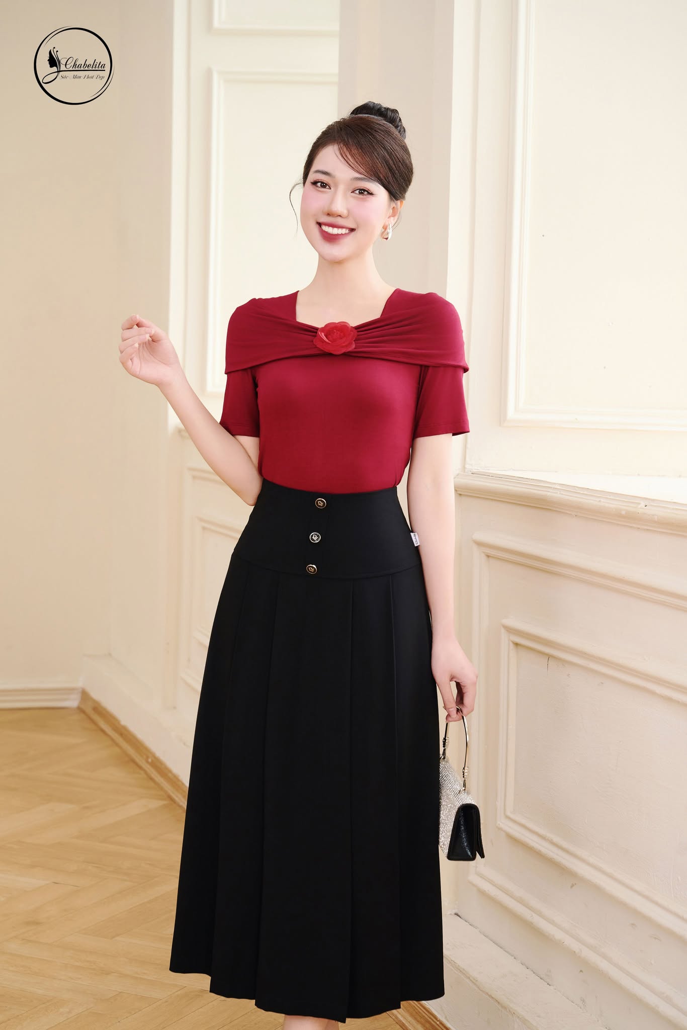 Áo cotton trễ vai màu đỏ