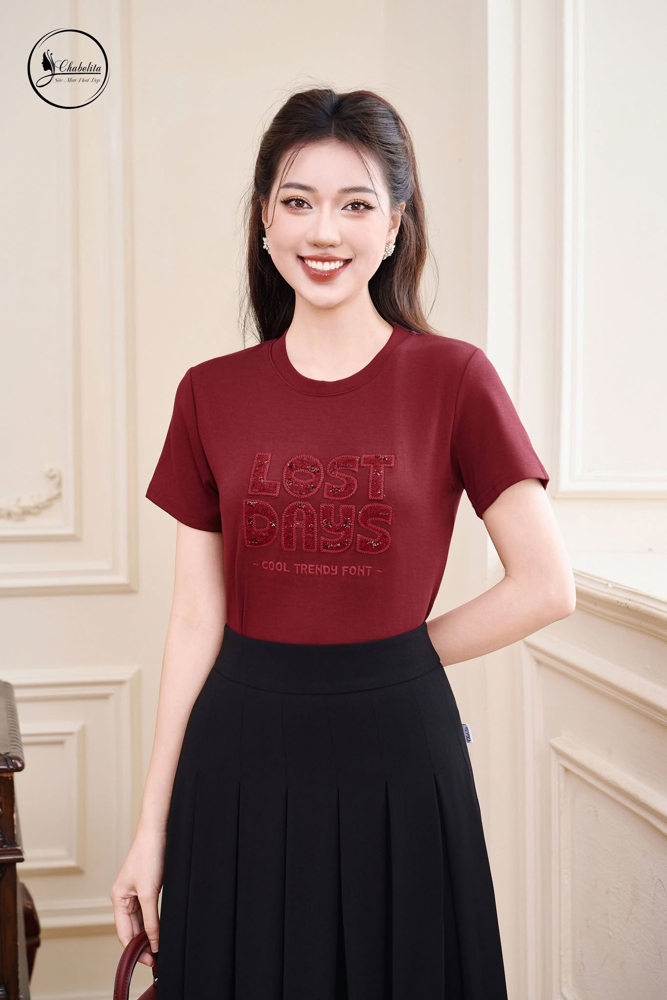 Áo cotton LOST DAYS dáng dài màu đỏ