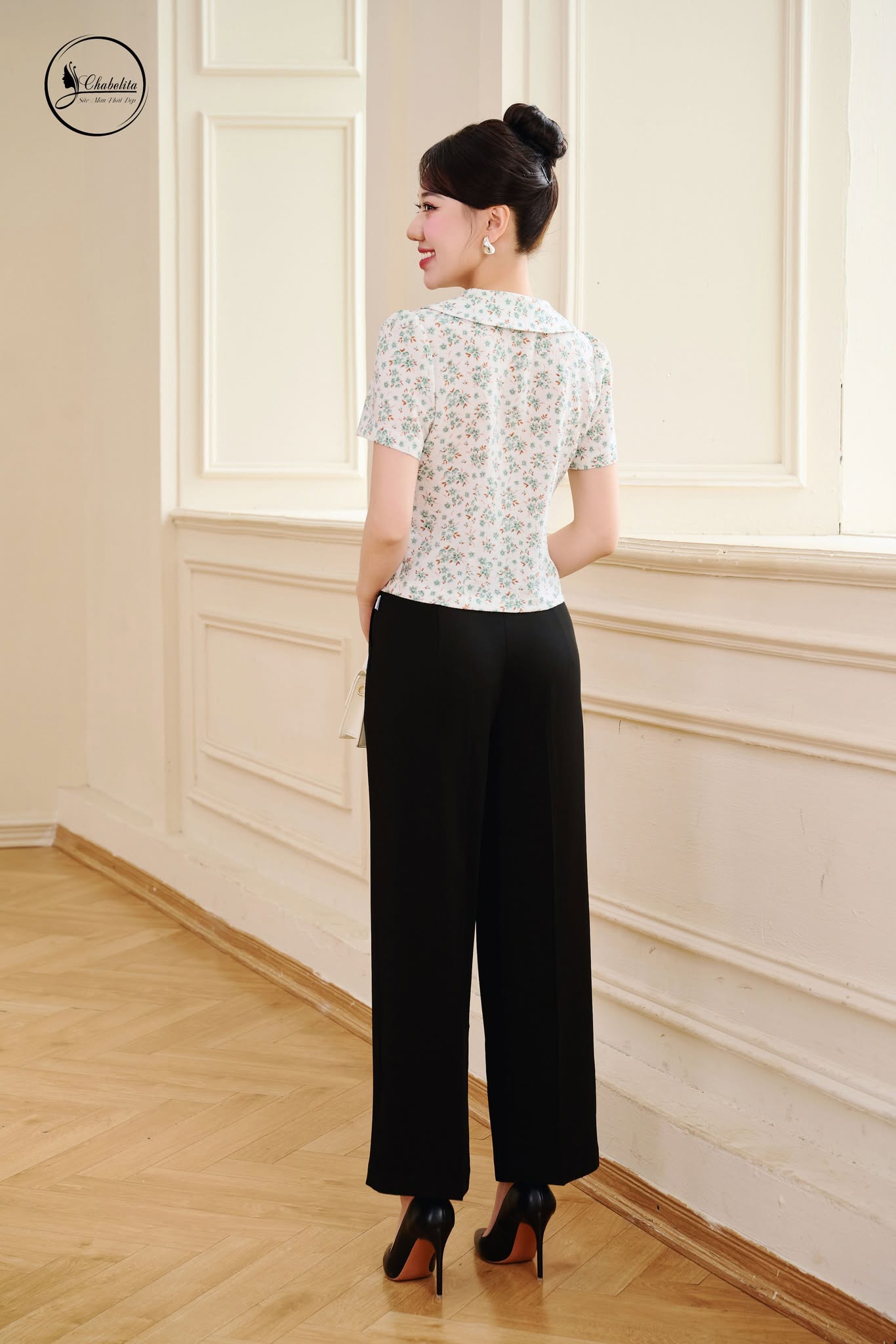 Áo cloptop hoa nhí màu xanh