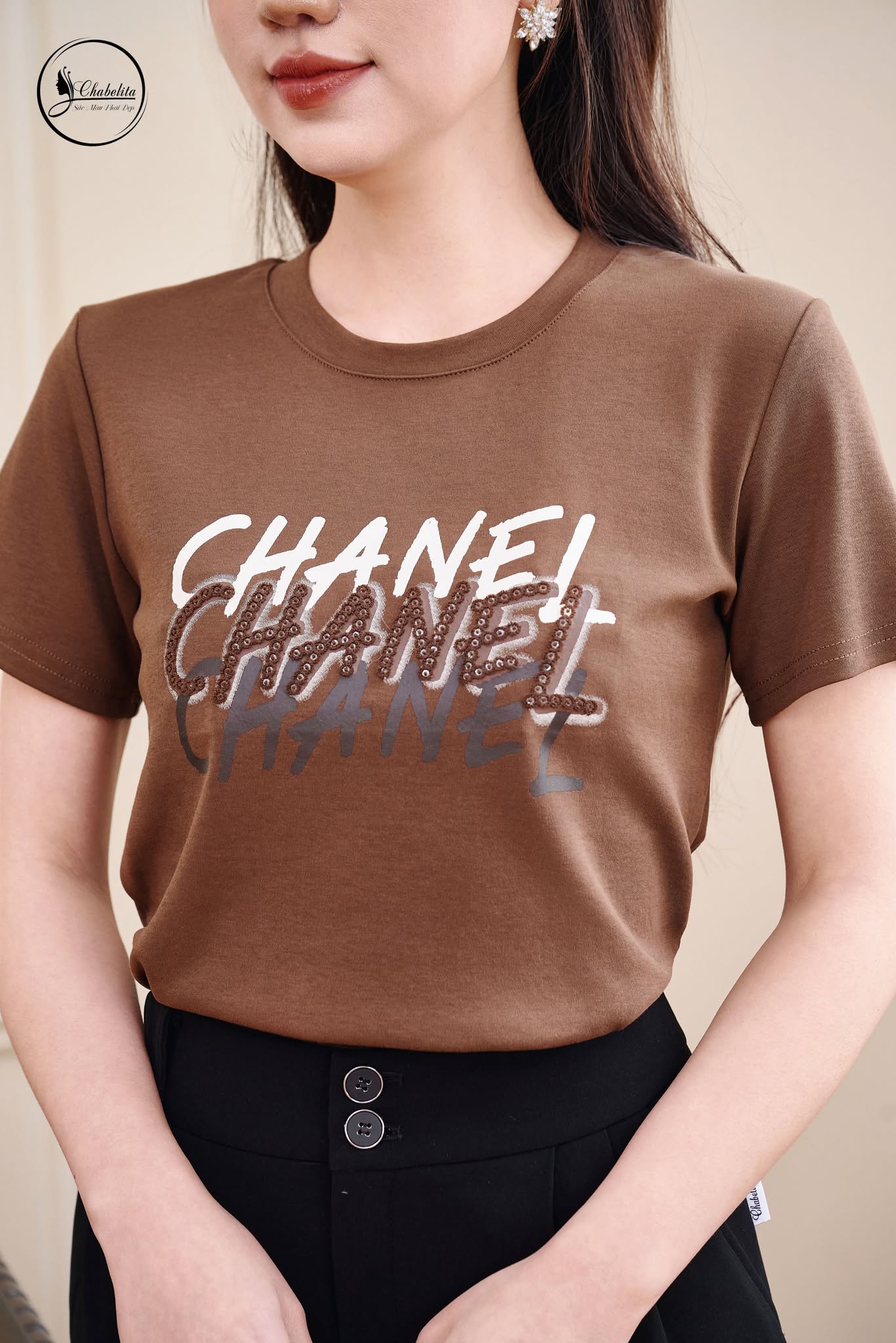 Áo cotton CHANEL màu nâu