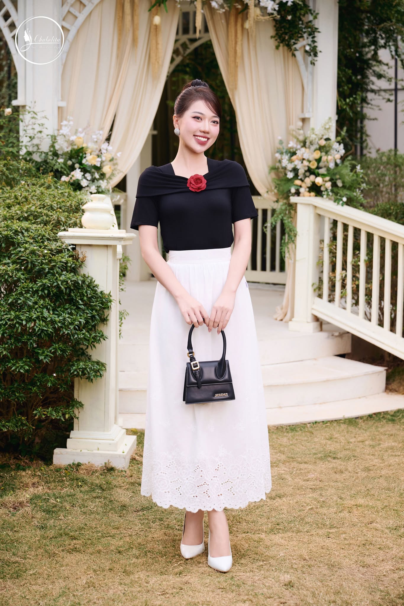 Áo cotton trễ vai màu đen