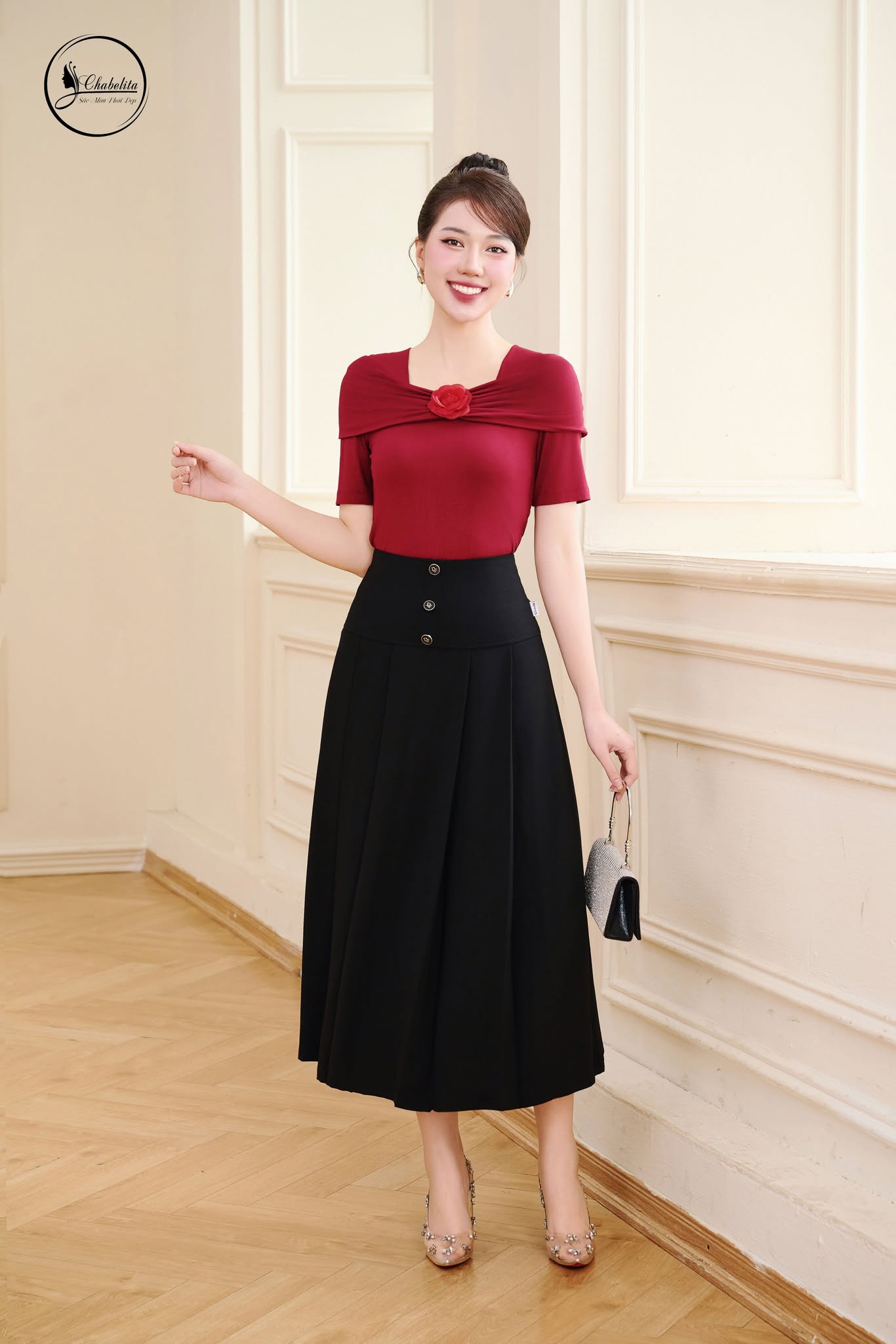 Áo cotton trễ vai màu đỏ