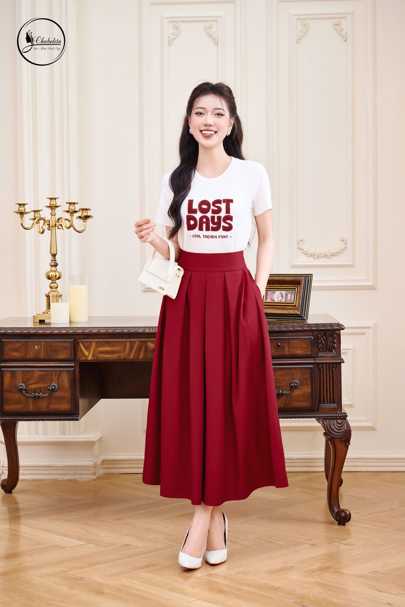 Áo cotton LOST DAYS dáng dài màu trắng