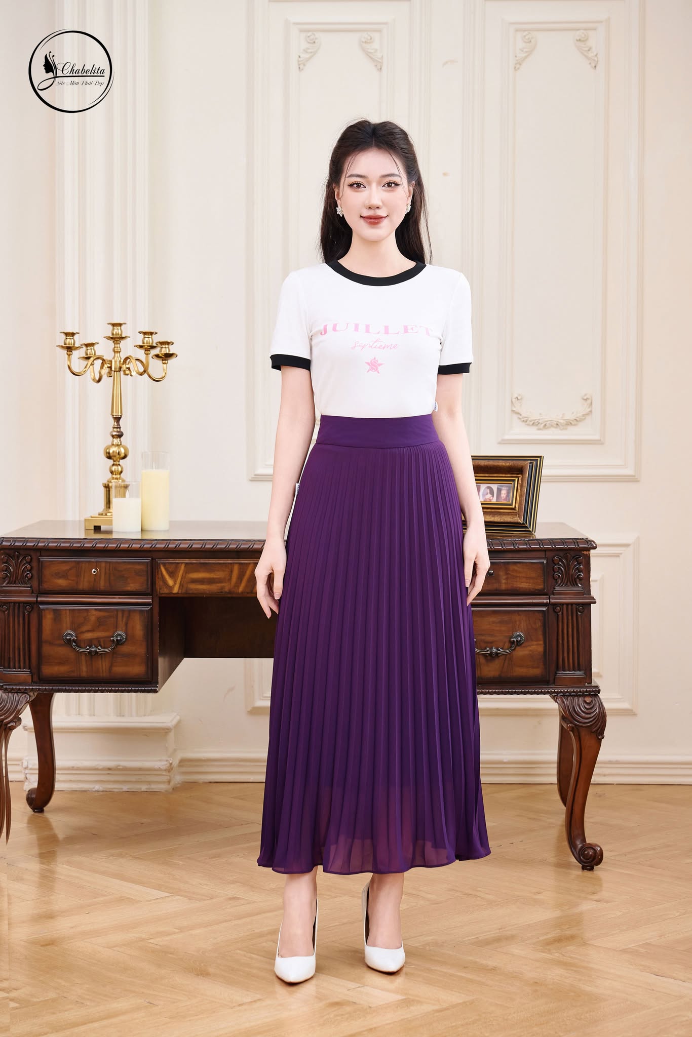 Chân váy dập ly màu tím