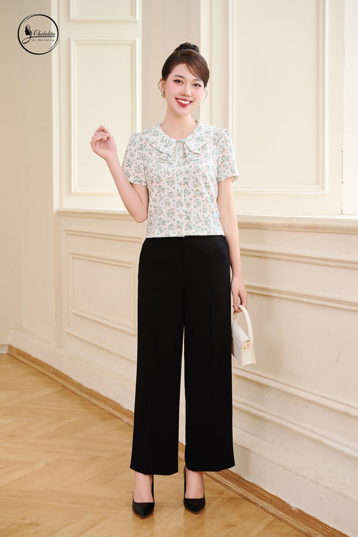 Áo cloptop hoa nhí màu xanh