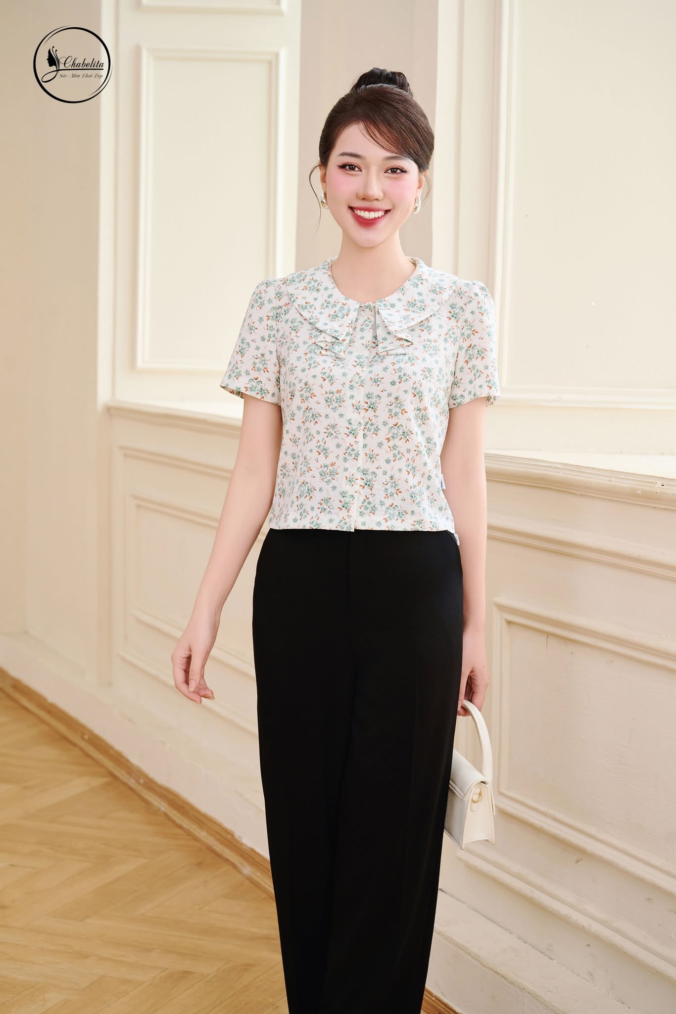 Áo cloptop hoa nhí màu xanh