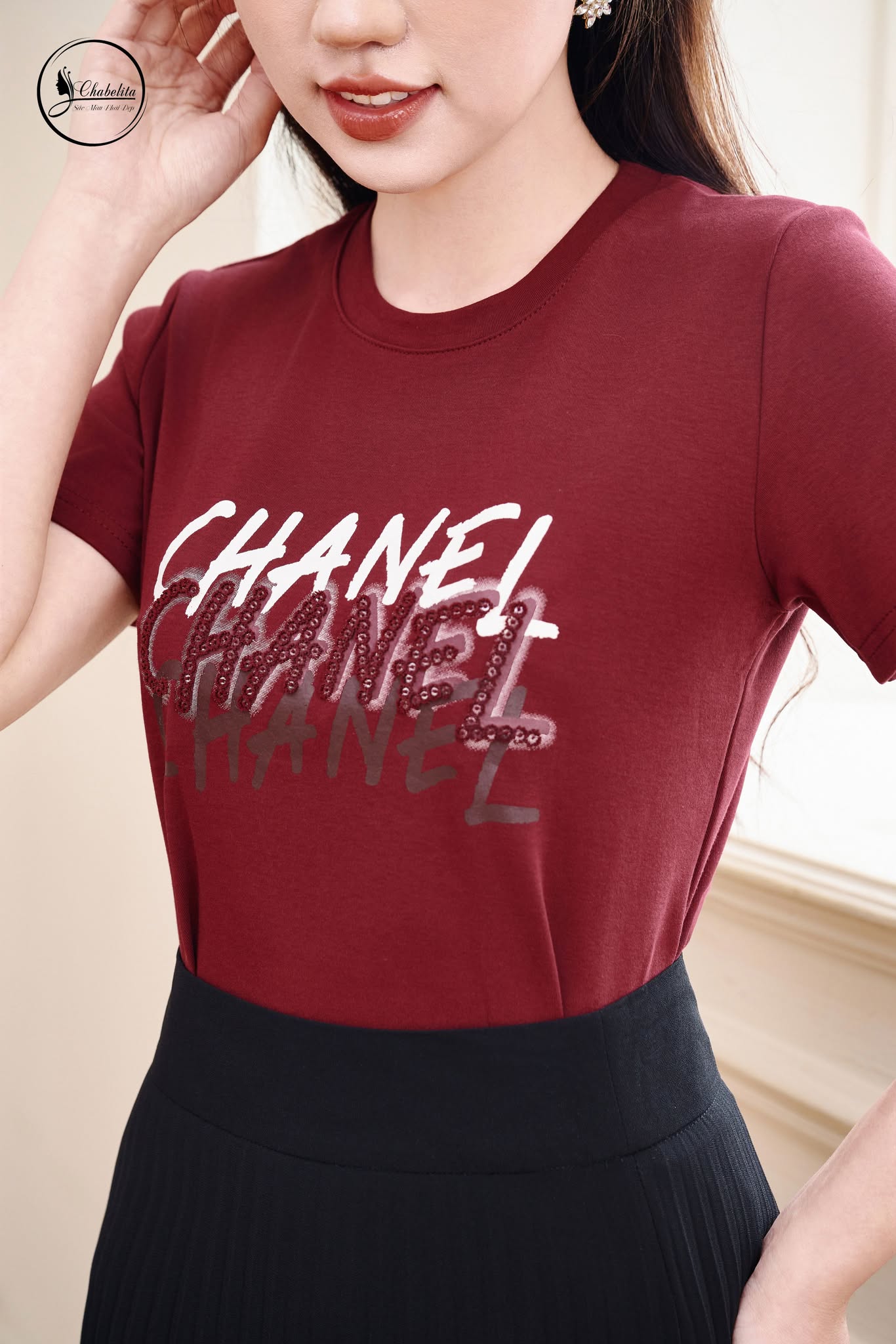 Áo cotton CHANEL màu đỏ