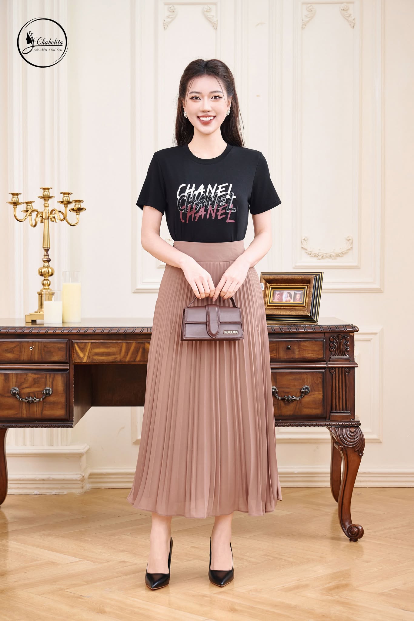 Áo cotton CHANEL màu đen