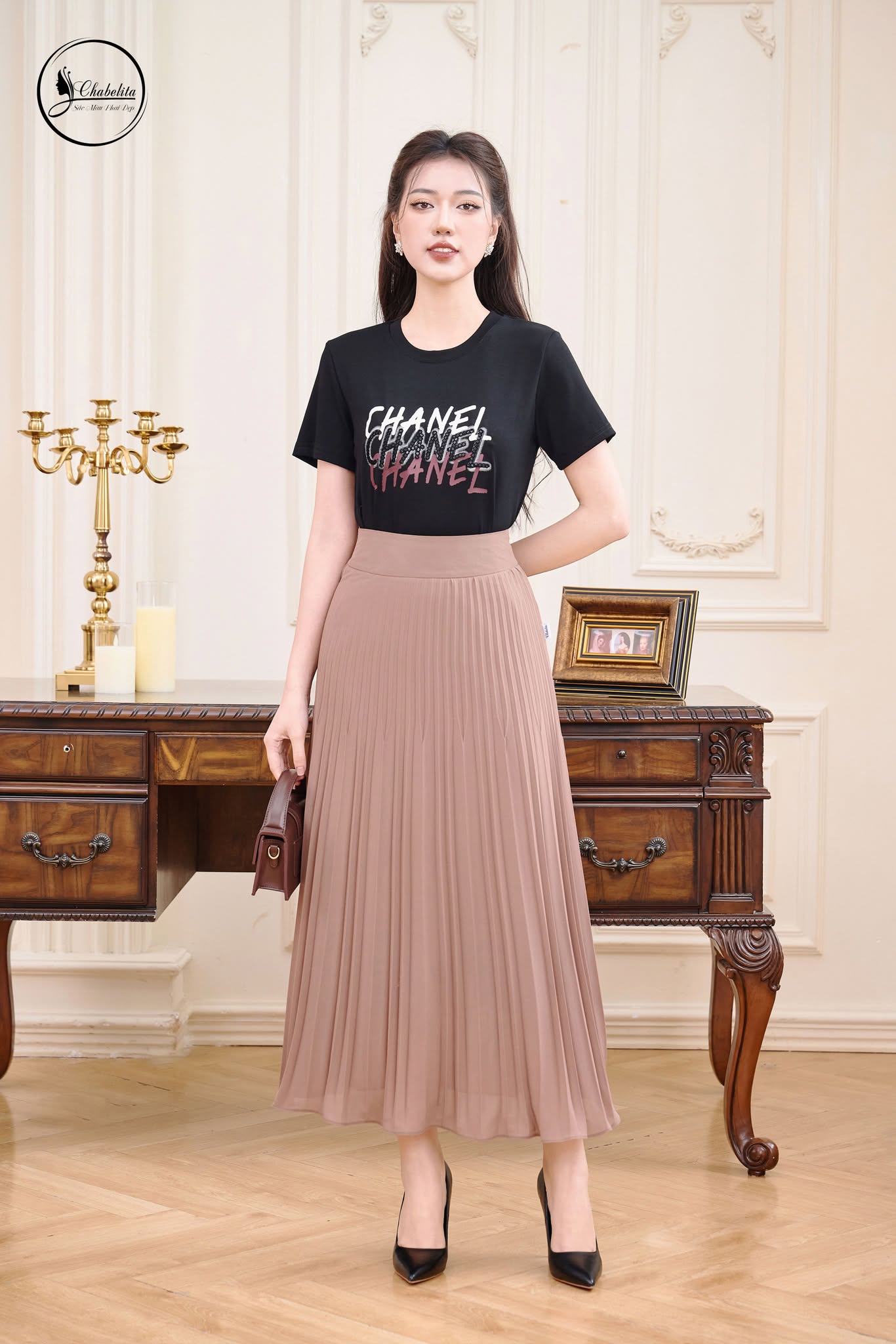 Áo cotton CHANEL màu đen