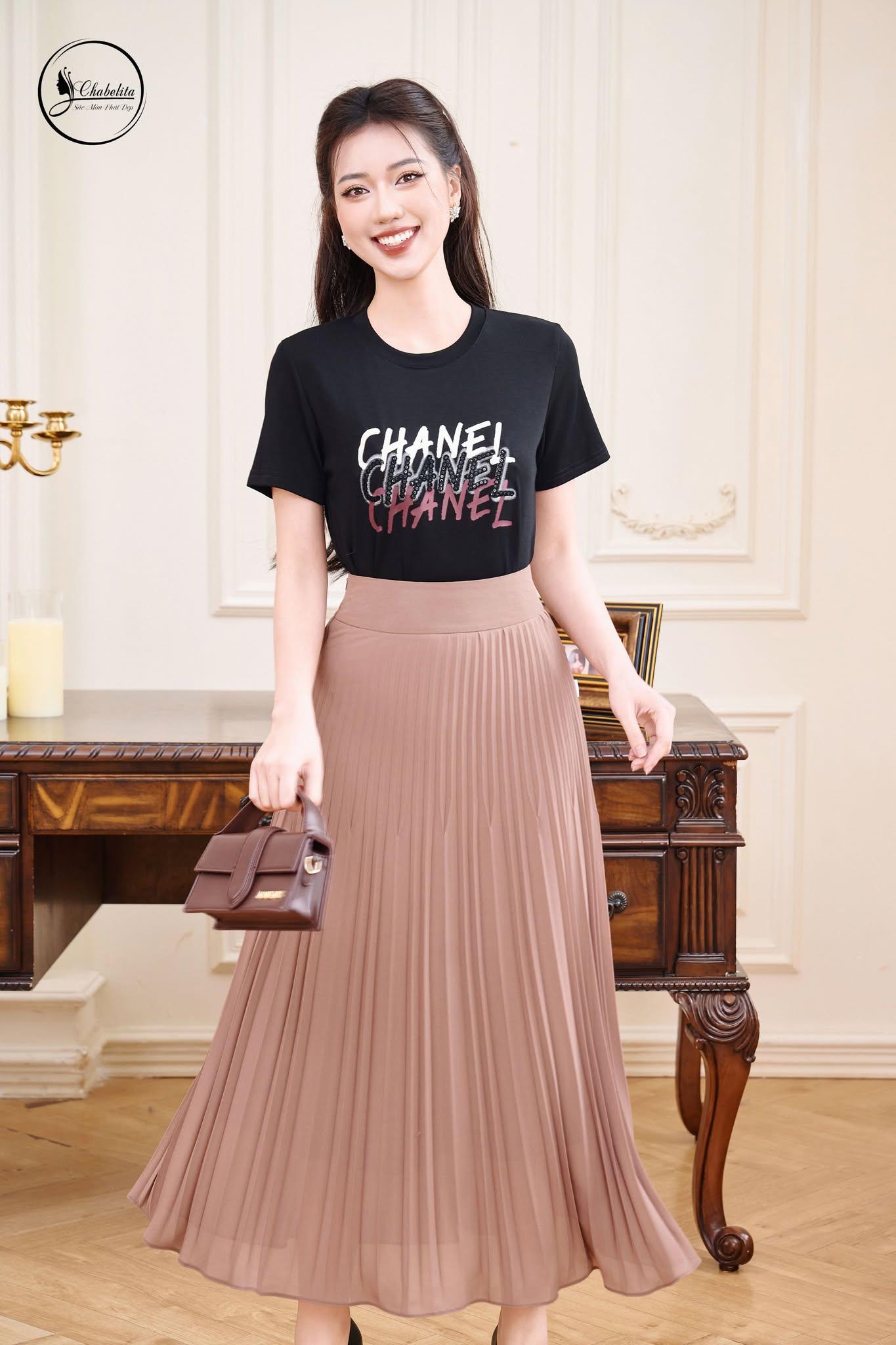Áo cotton CHANEL màu đen