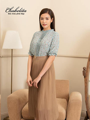 Áo sơ mi ly ngực tay lỡ màu xanh