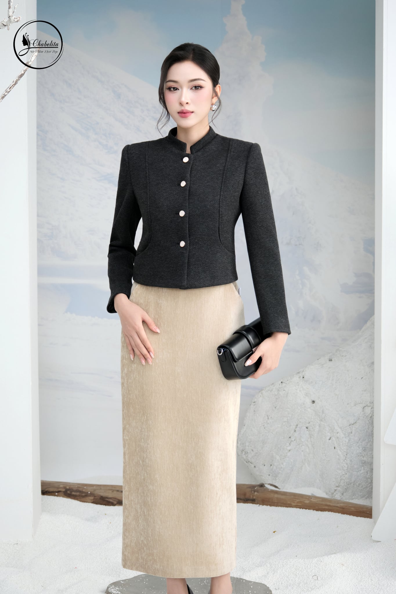 Áo vest cổ tàu màu xám