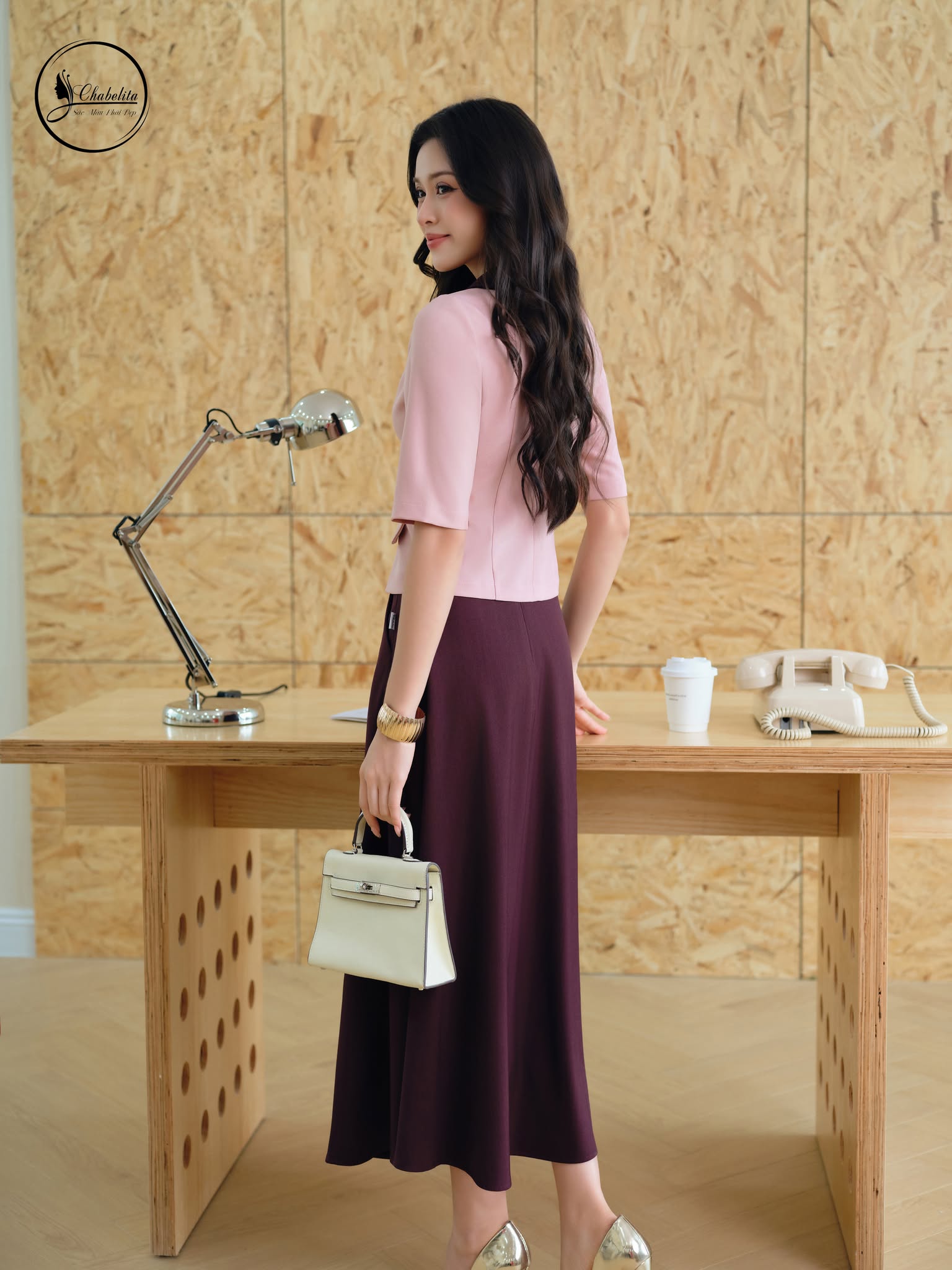 Sét bộ áo tay lỡ cổ phối màu hồng