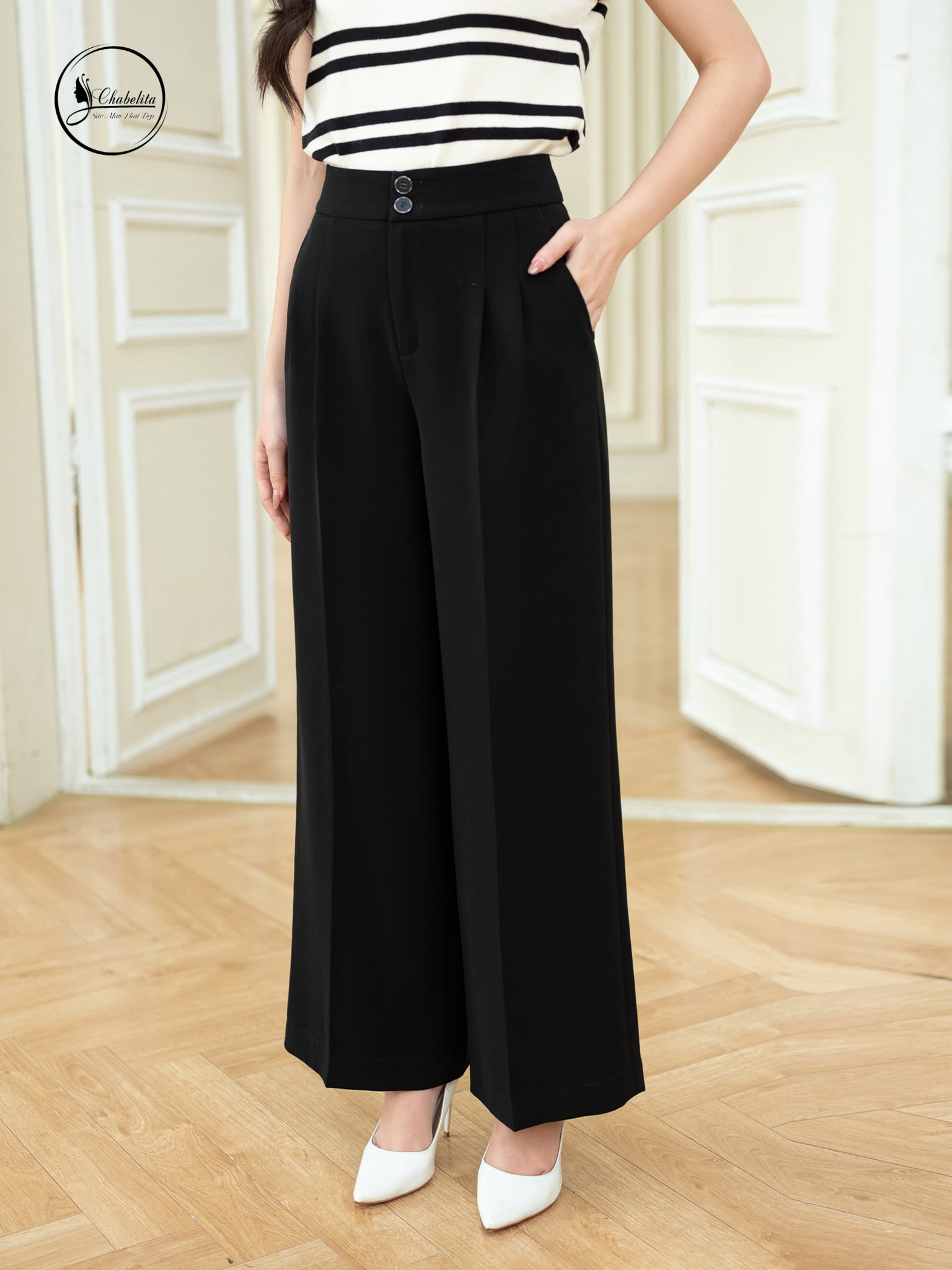 Quần suông ống rộng 2 ly màu đen