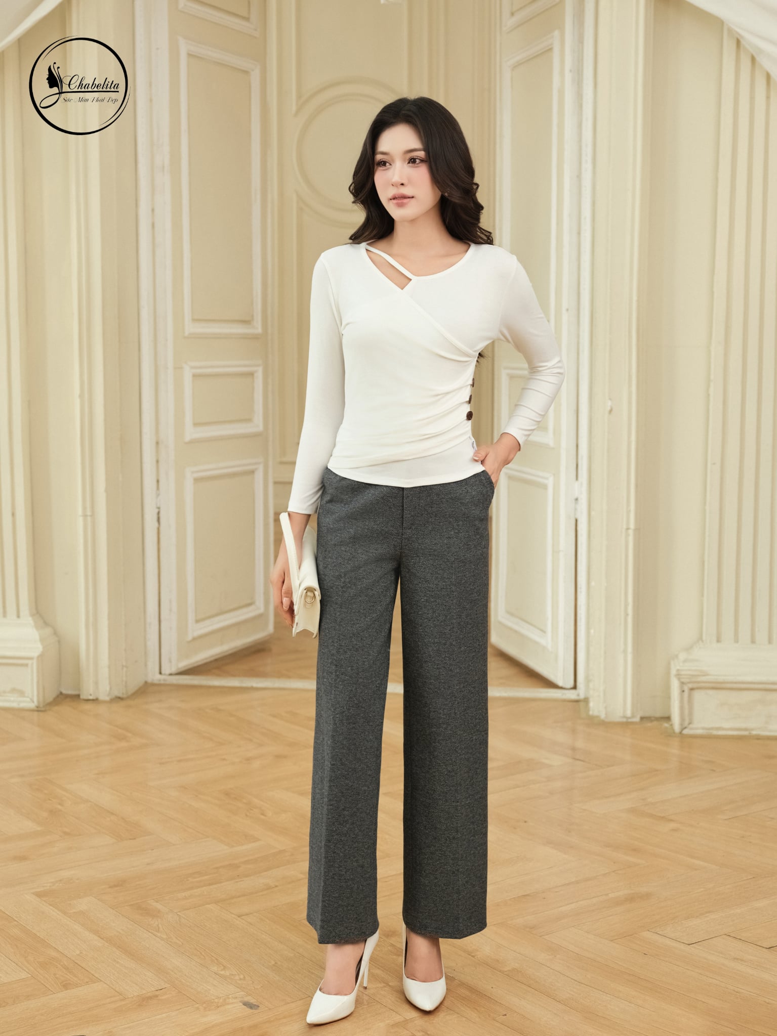 Áo cotton khuy sườn màu trắng