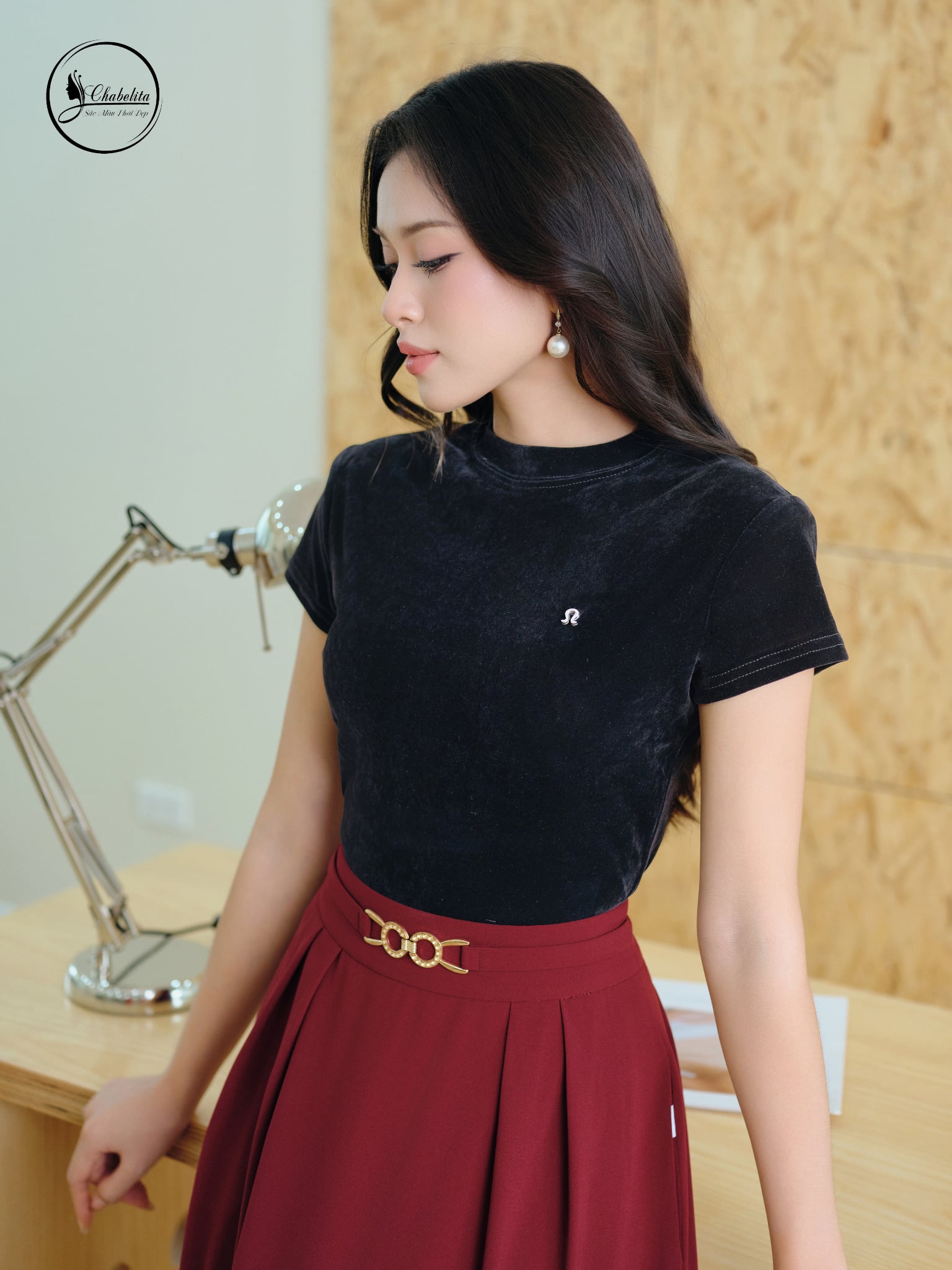 Áo nhung cổ 3 phân màu đen