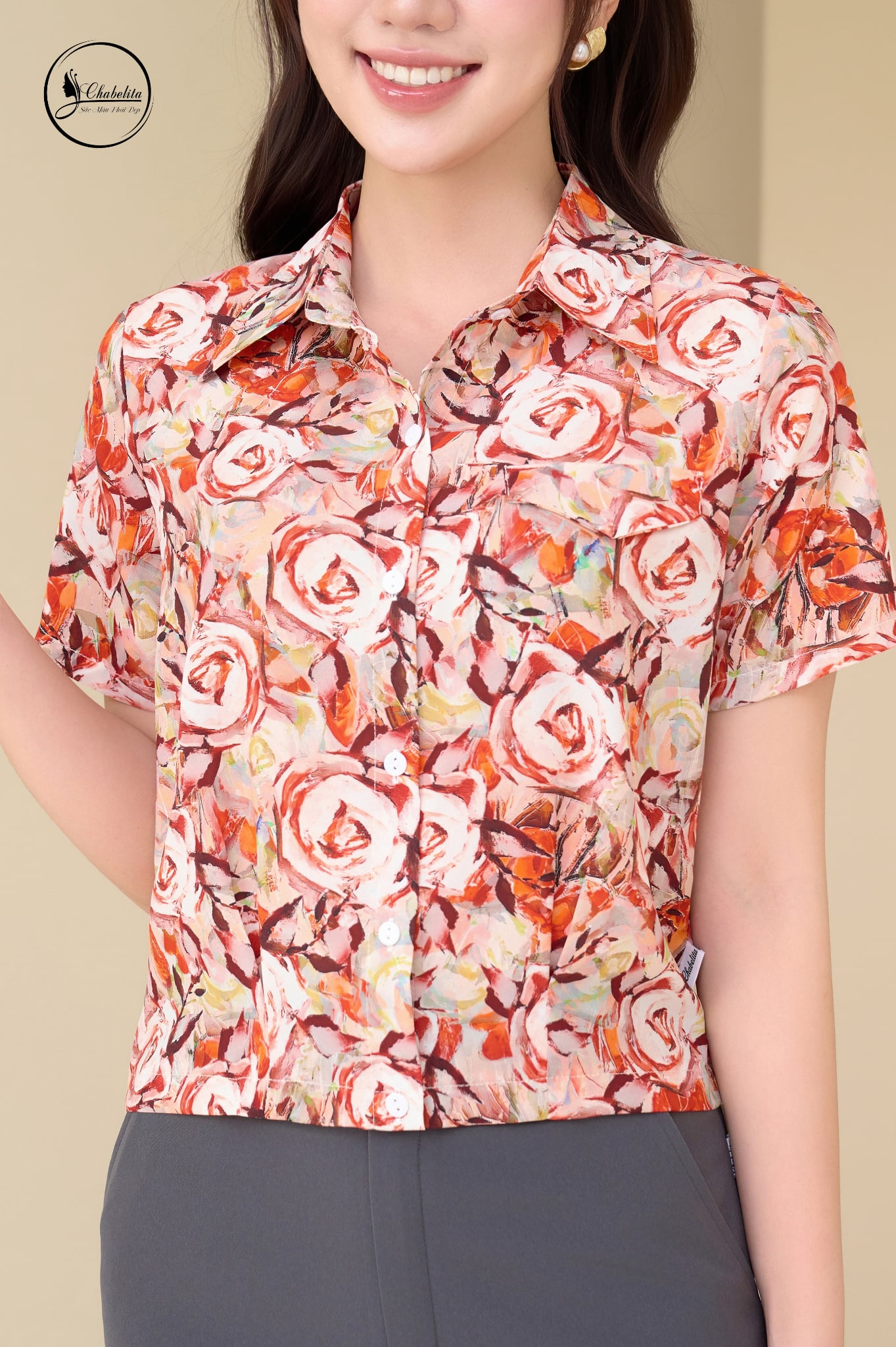 Áo cổ đức cloptop hoa hồng