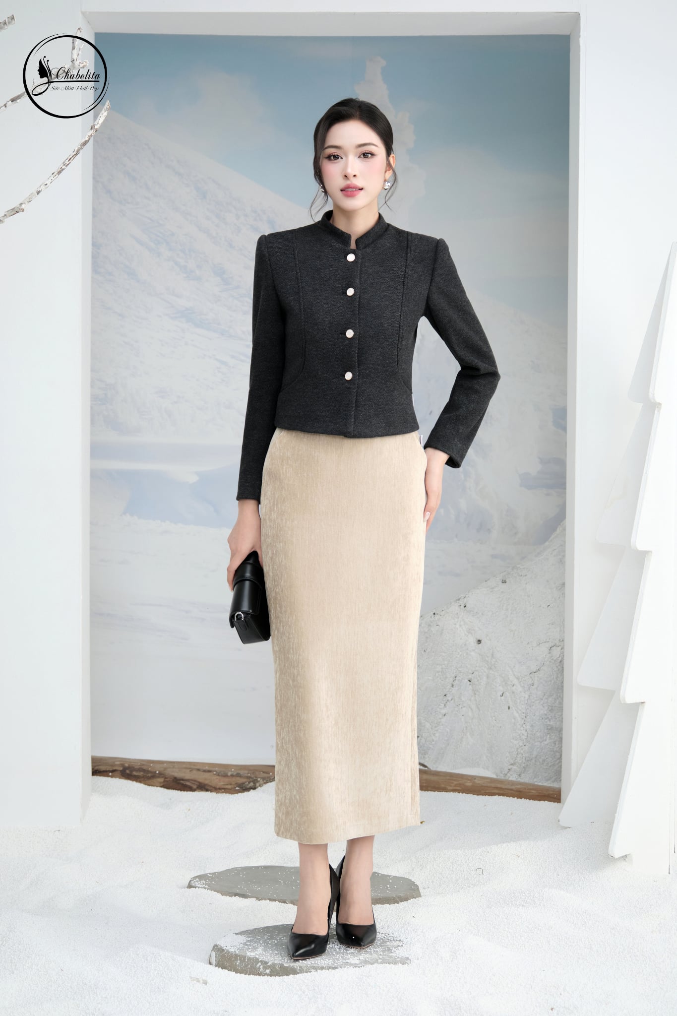 Áo vest cổ tàu màu xám