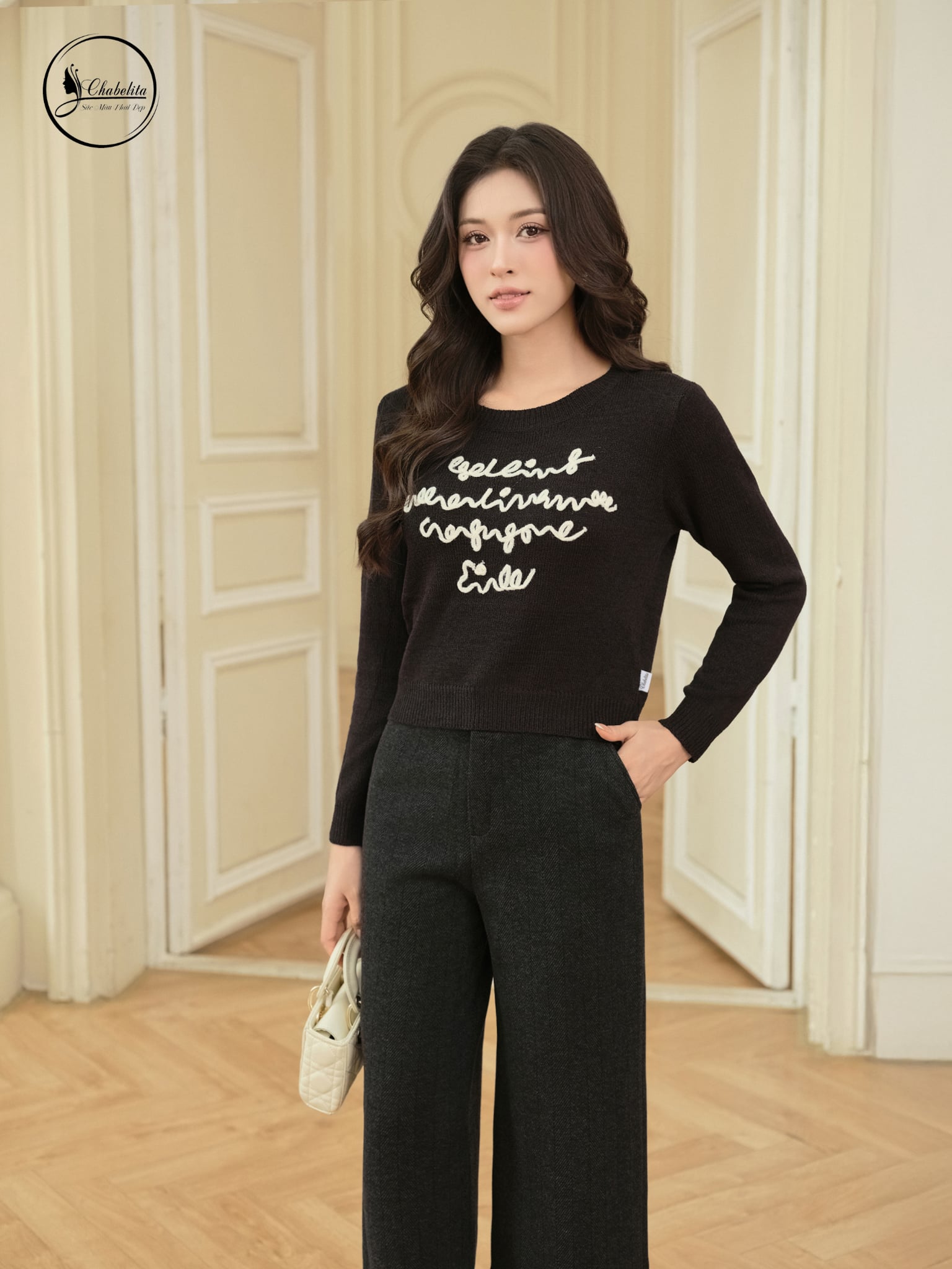 Áo len tay dài cloptop màu đen