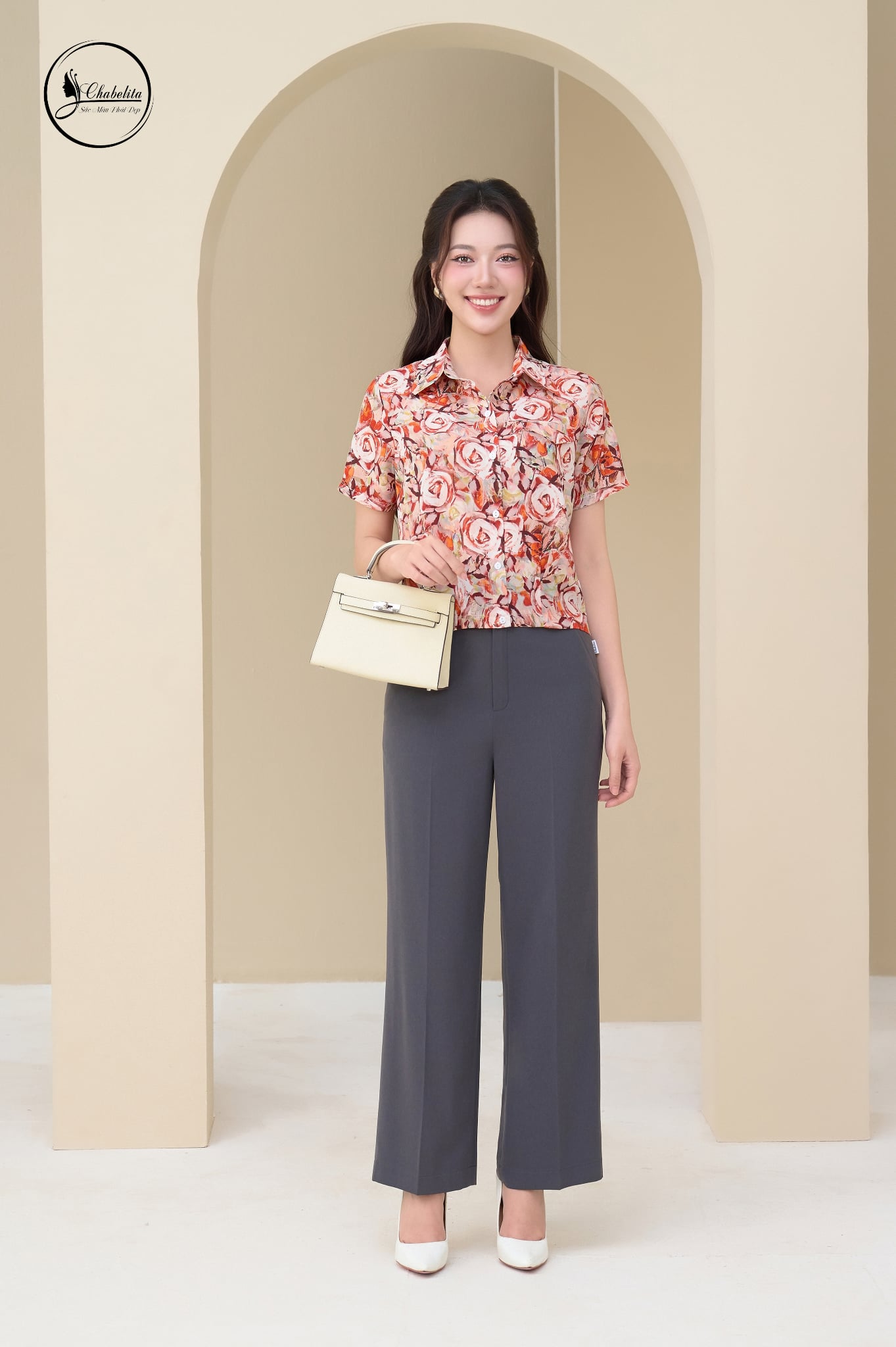 Áo cổ đức cloptop hoa hồng