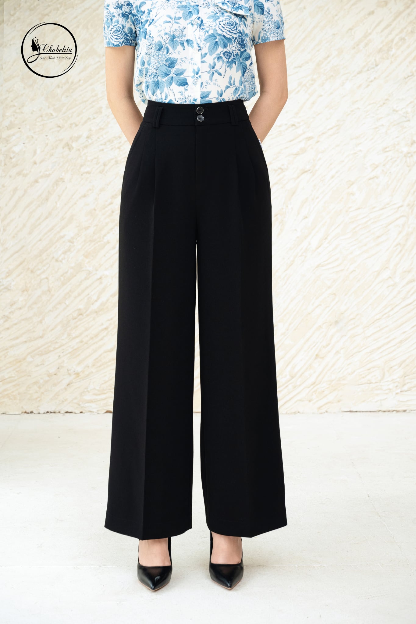 Quần suông cạp 2khuy màu đen