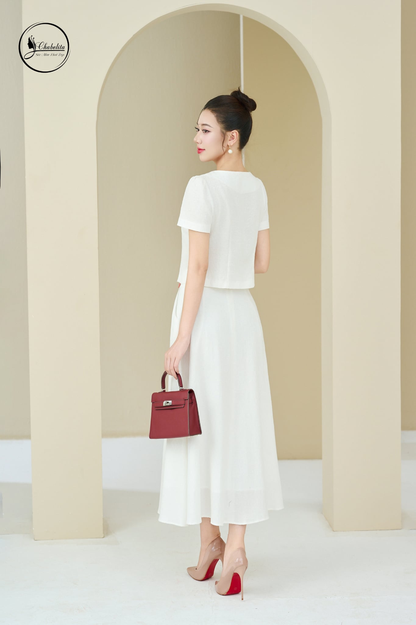Sét bộ áo phối chân váy màu trắng