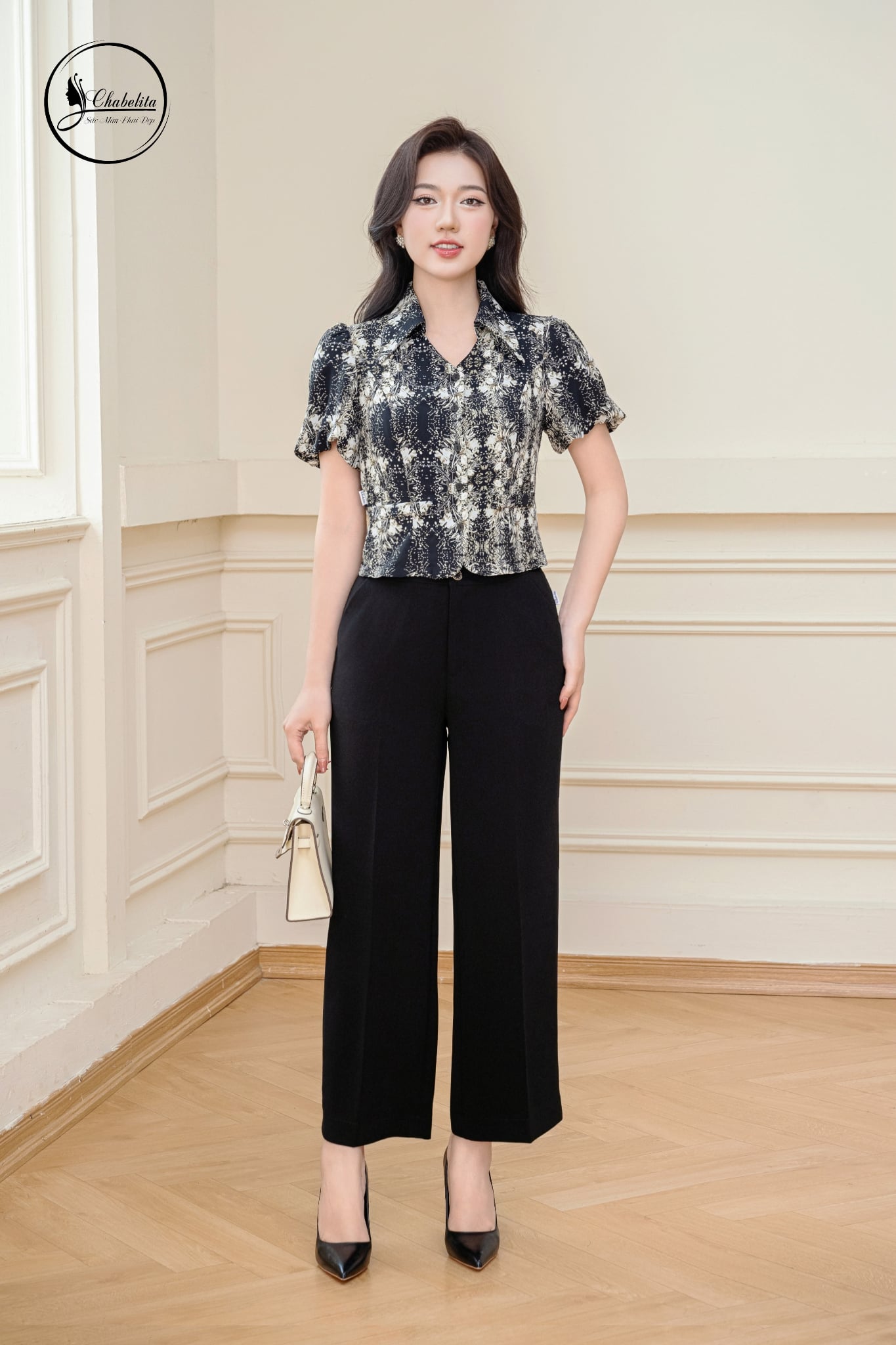 Quần suông cạp 3 khuy màu đen